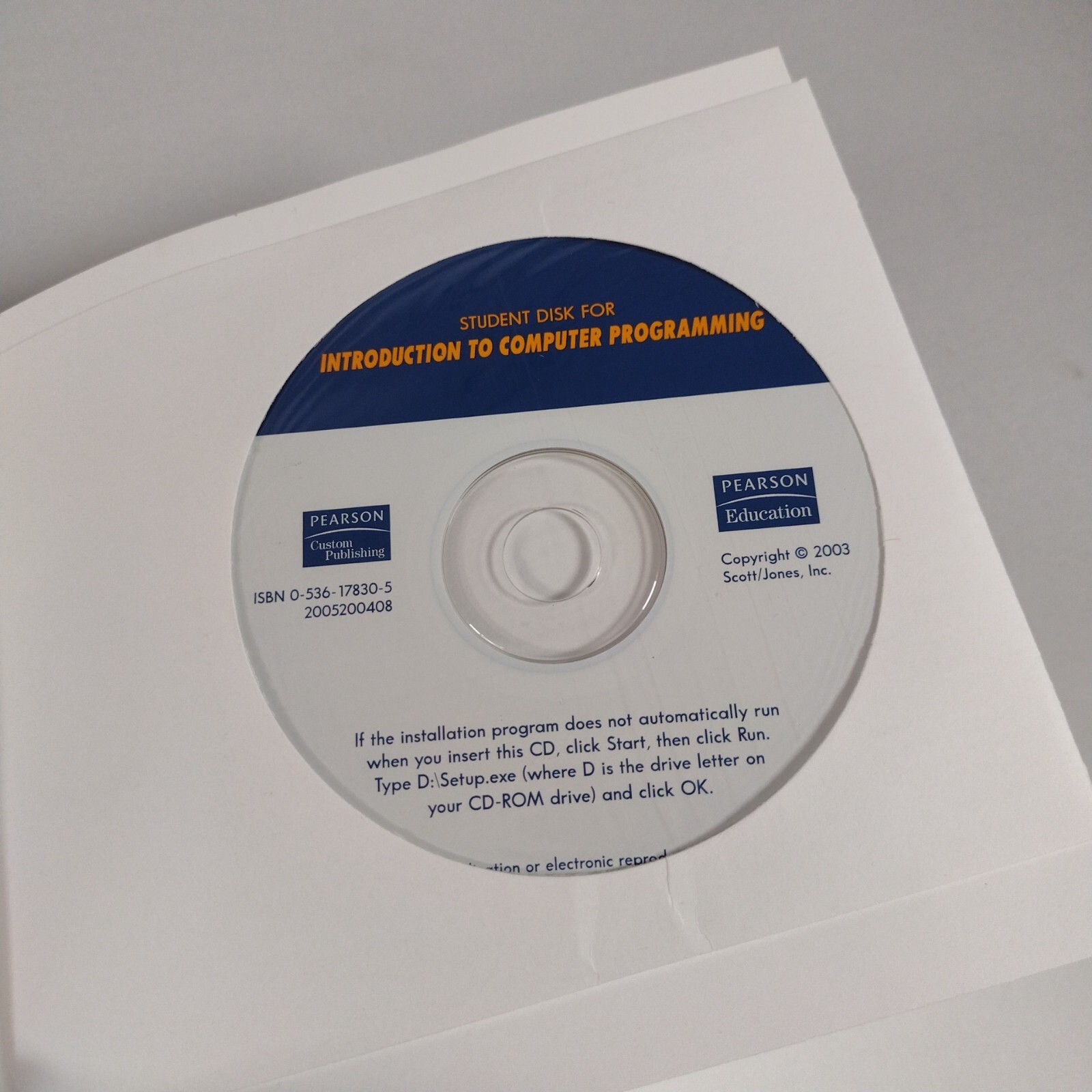 Introduction to Computer Programming Textbook with CD rom ISBN 0536178305