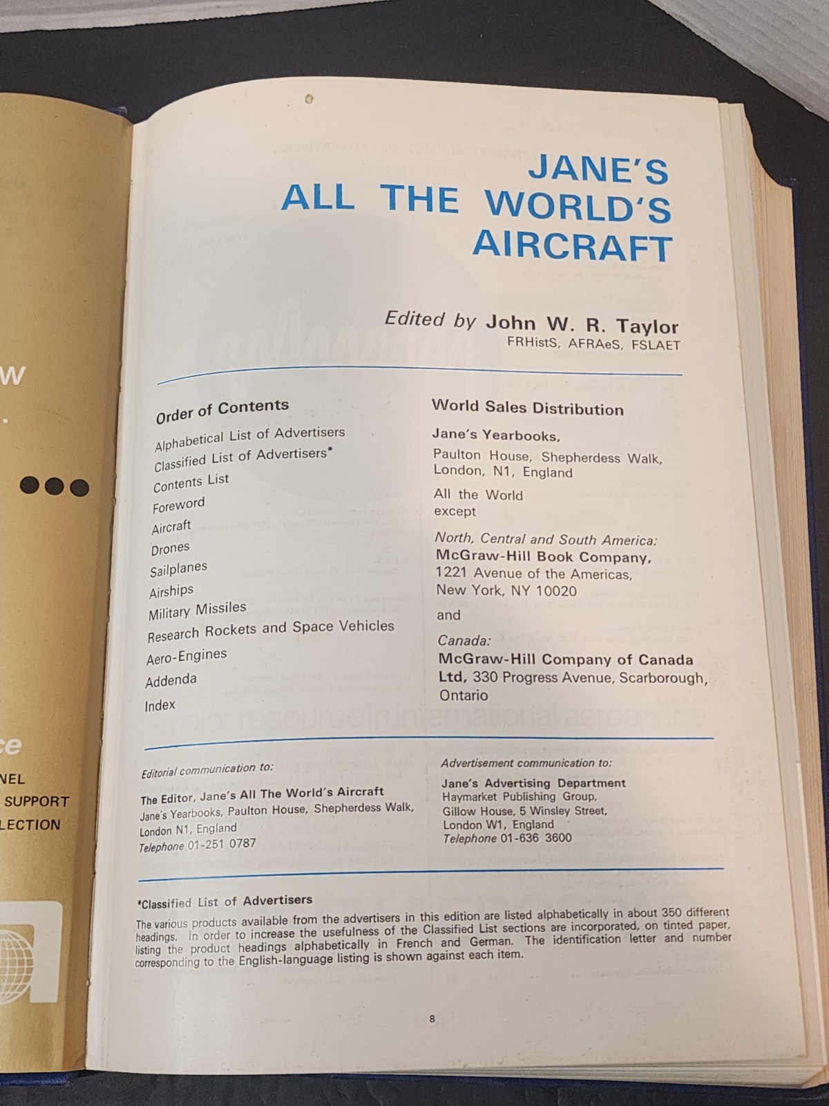 JANE&rsquo;S ALL THE WORLD&rsquo;S AIRCRAFT 1972-73 By John W R Taylor – Hardcover