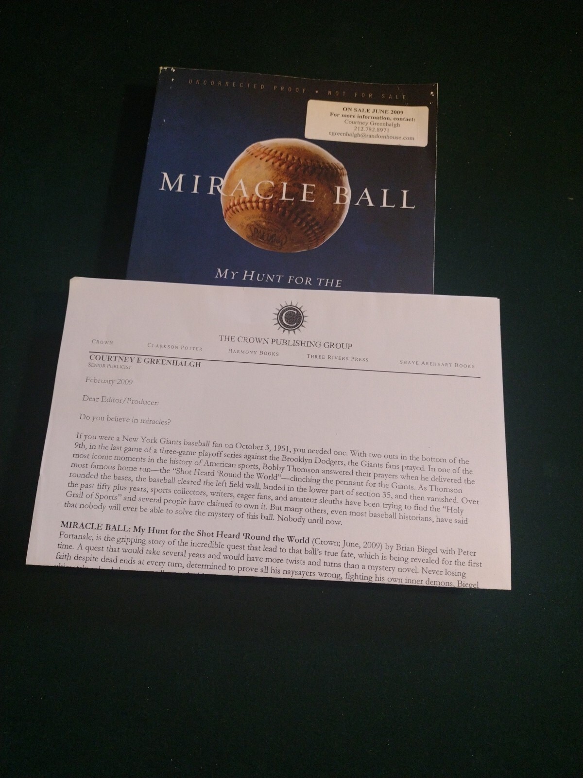 Miracle Ball by Brian Biegel (Tpb 2009) 1st Edition Uncorrected Proof CROWN Pub