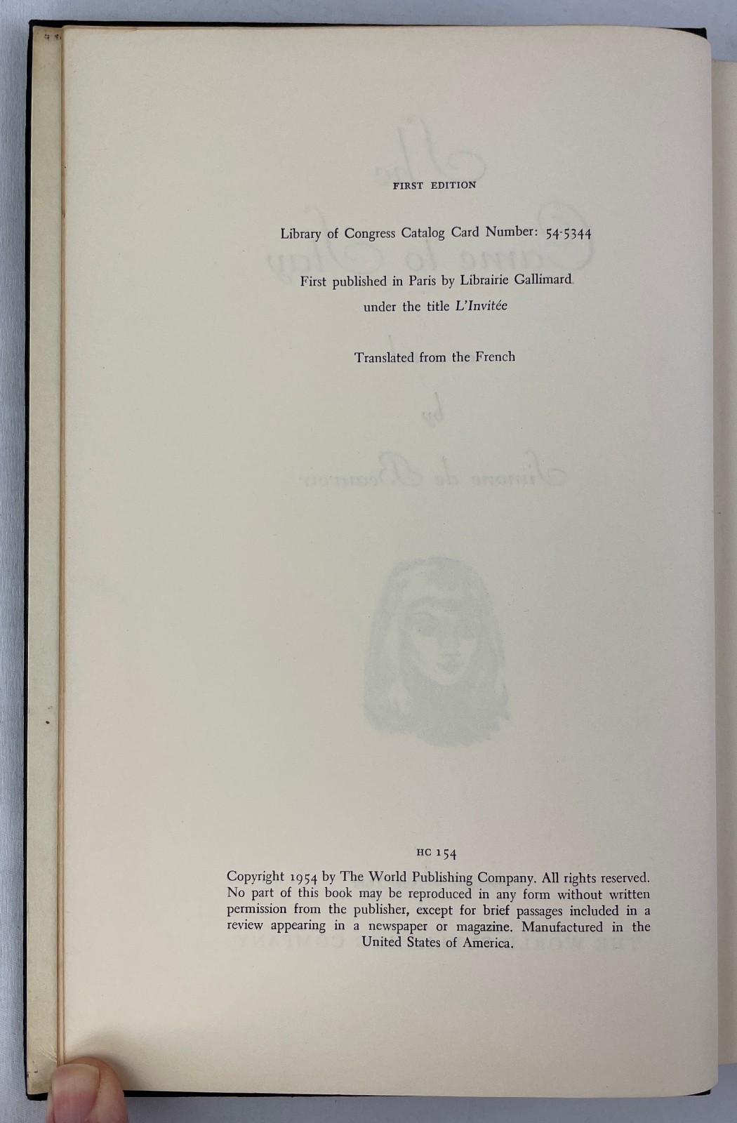 She Came to Stay, Simone de Beauvoir, 1954, 1st Edition Thus, HCDJ