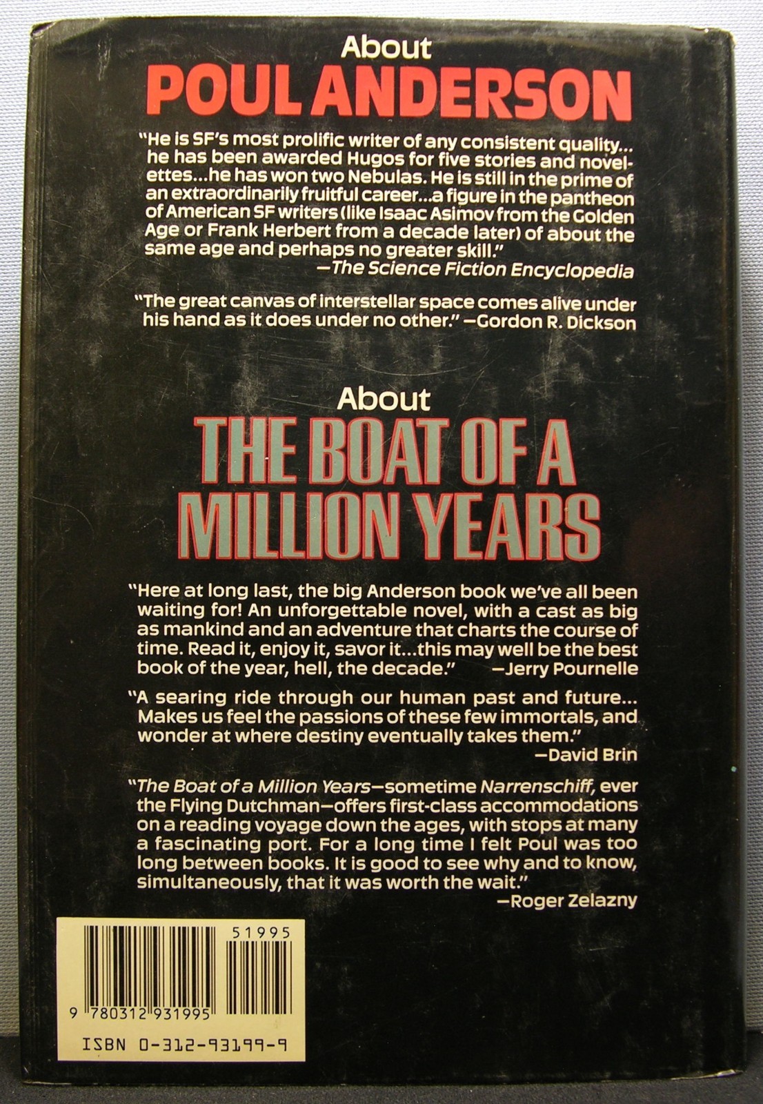 Anderson, Poul – The Boat of a Million Years HCDJ 1st Edition 1989 Very Good-