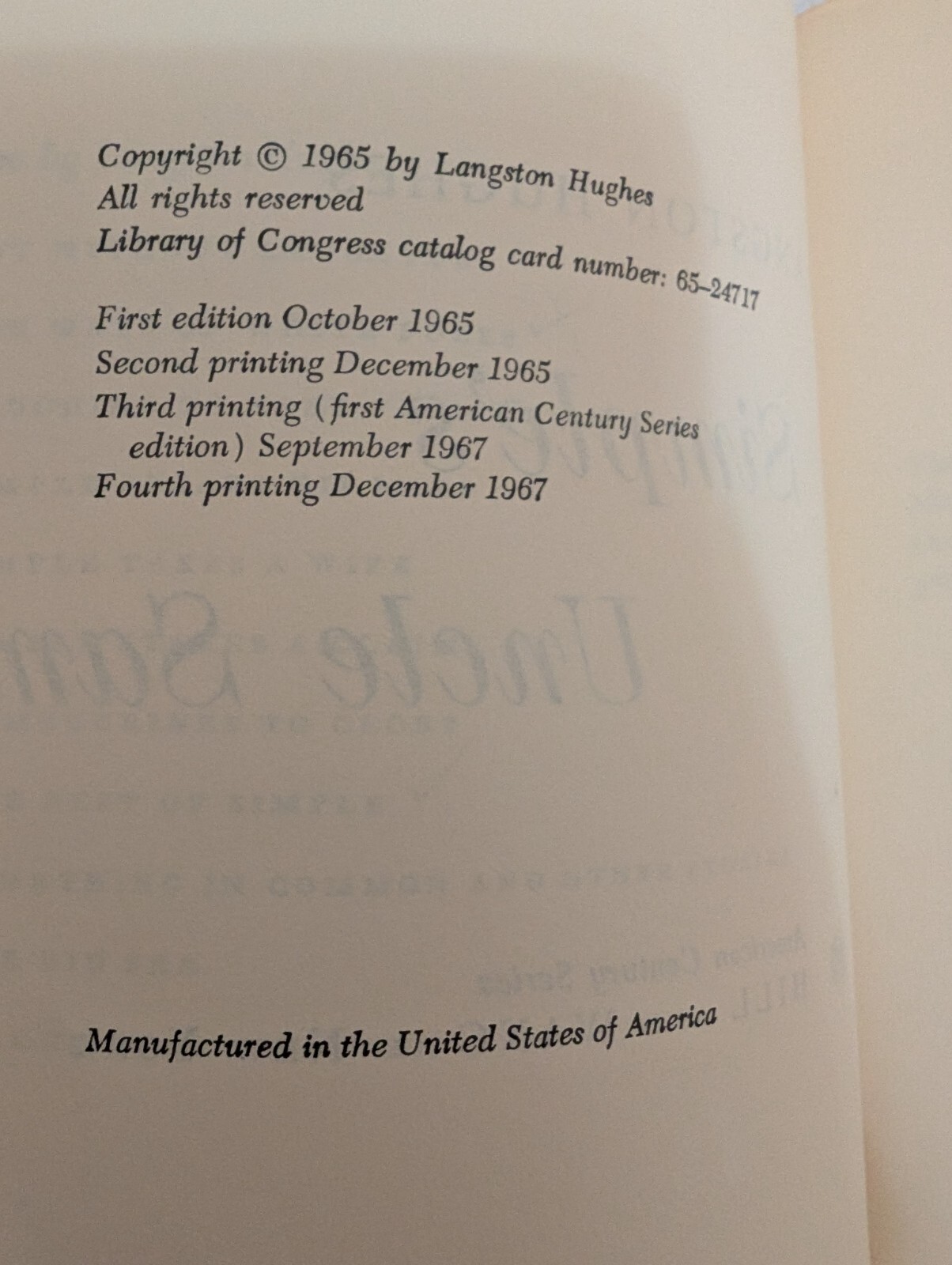Simple&rsquo;s Uncle Sam by Langston Hughes (1967 4th Printing Paperback)