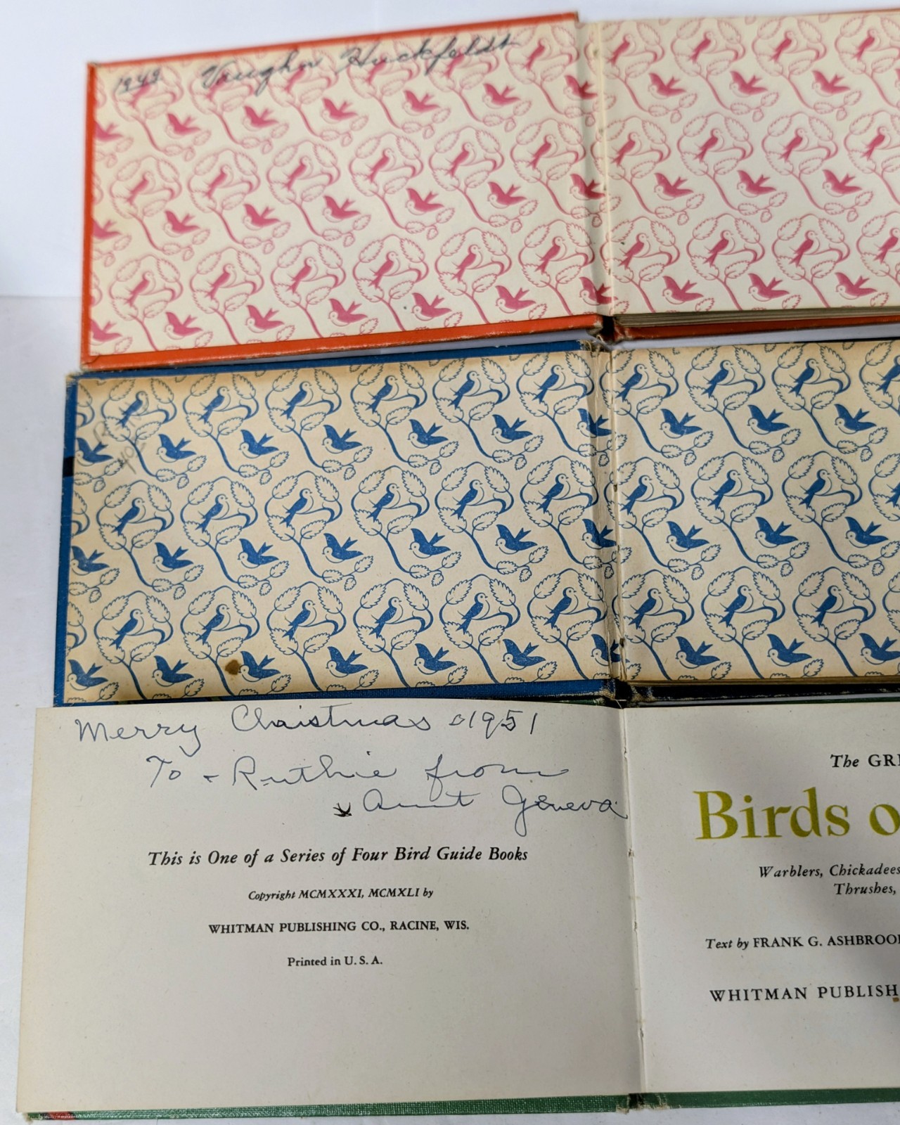 Vintage 1940s Birds of America Blue Green Red Book Set MCM Illustrated HB Set 3