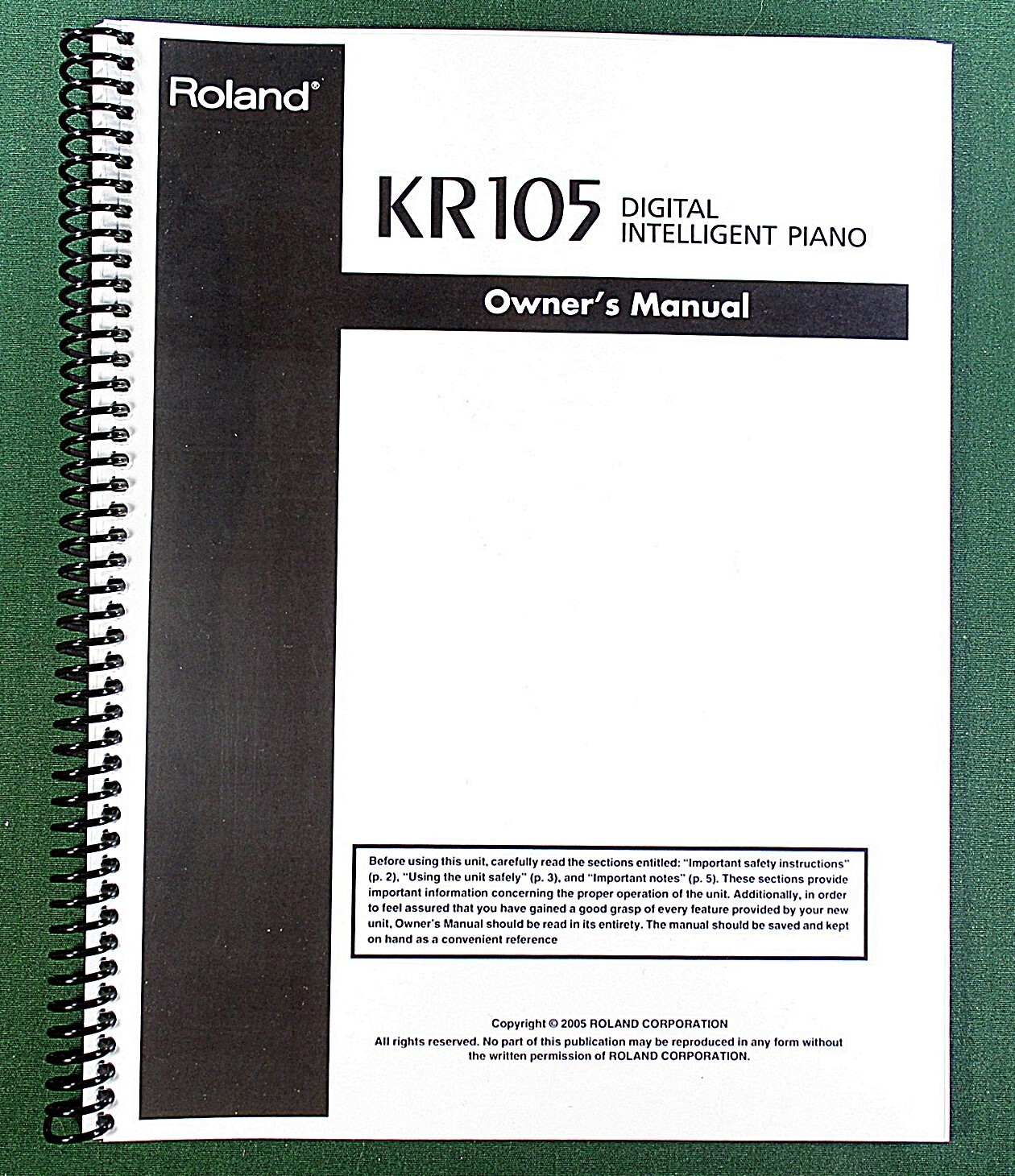 Roland KR-105 Owner&rsquo;s Instruction Manual: 176 Pages & Protective Covers!