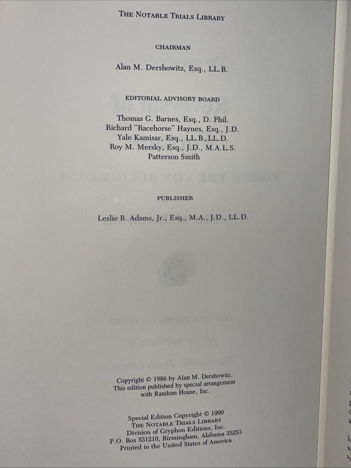 Reversal Of Fortune: Inside The VON BULOW CASE, 1990 The Notable Trials Library