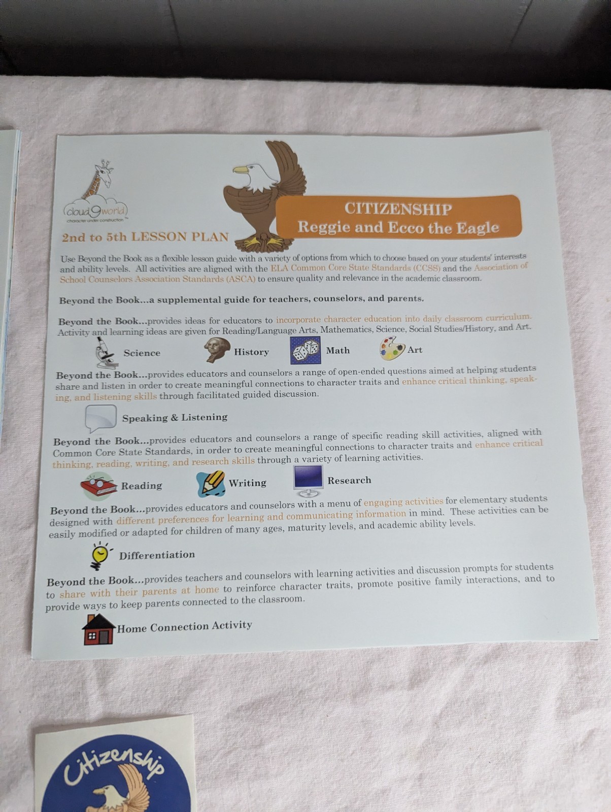 Home School Teachers Cloud 9 world character book CITIZENSHIP 2nd -5th grade kit