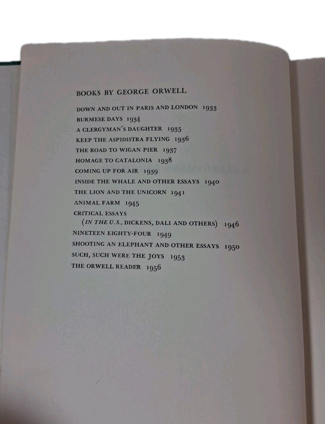 The Clergyman&rsquo;s Daughter George Orwell [1959 US Edition] Hardcover Dust Jacket