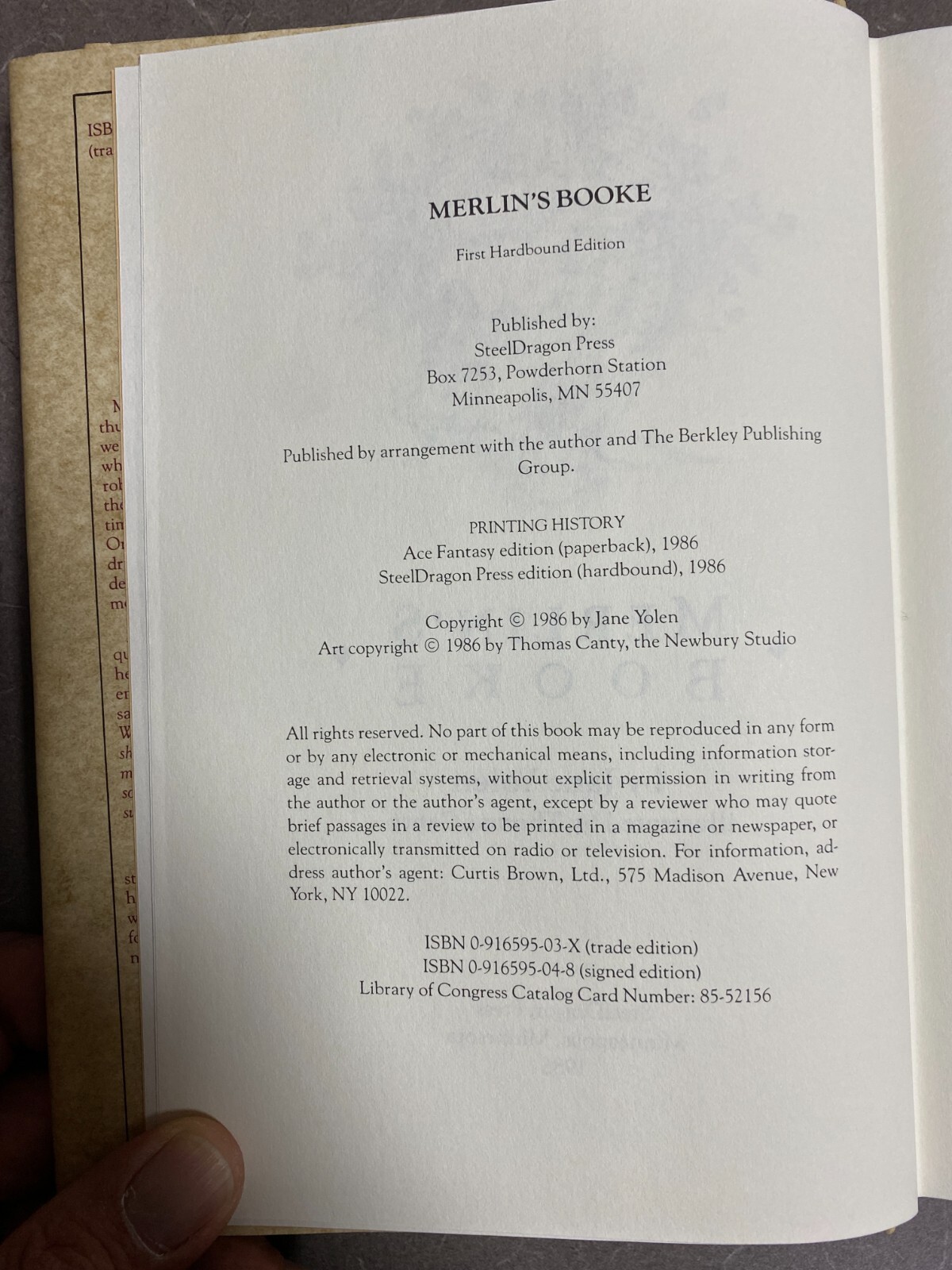 Merlin&rsquo;s Booke by Jane Yolen, Signed, 1st HB, SteelDragon Press, 1986, GD