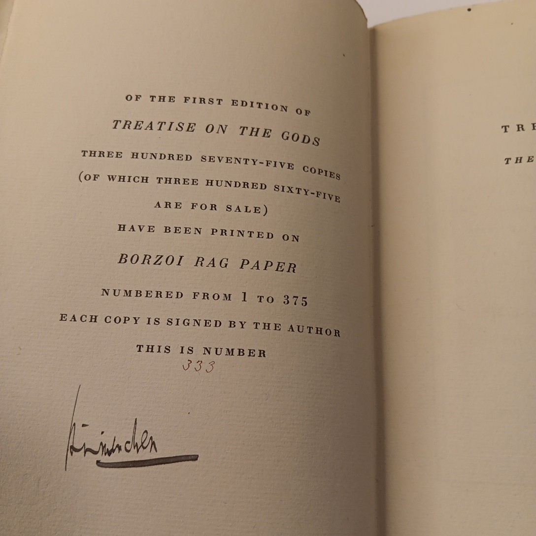 Teatise on the Gods by H.L. Mencken HC (1930) SIGNED LIMITED EDITION 333 OF 375