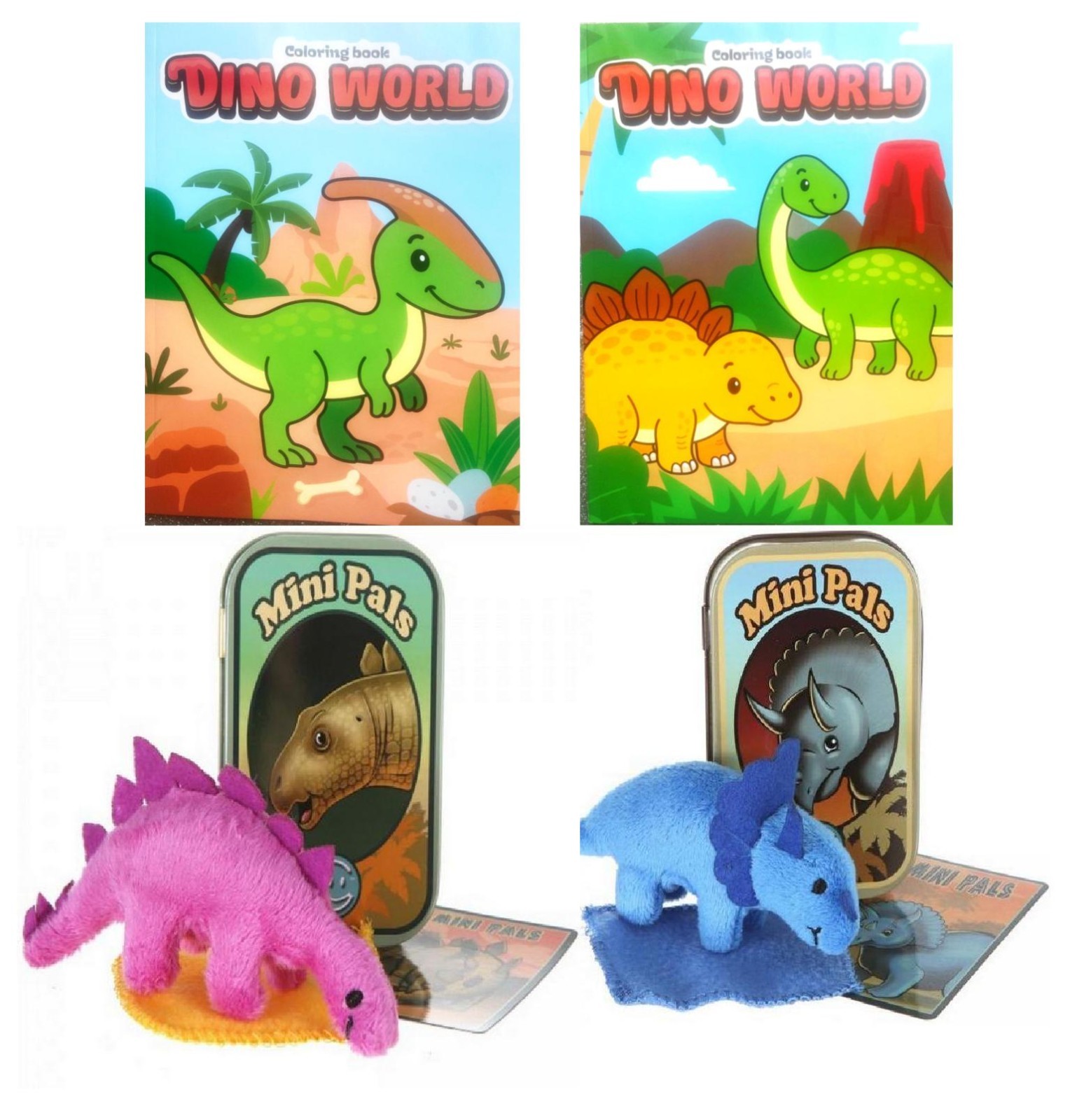 Dinosaur Coloring Book & Plush Toy Gift Set Mini Pals Dinosaur Tin Kids Activity
