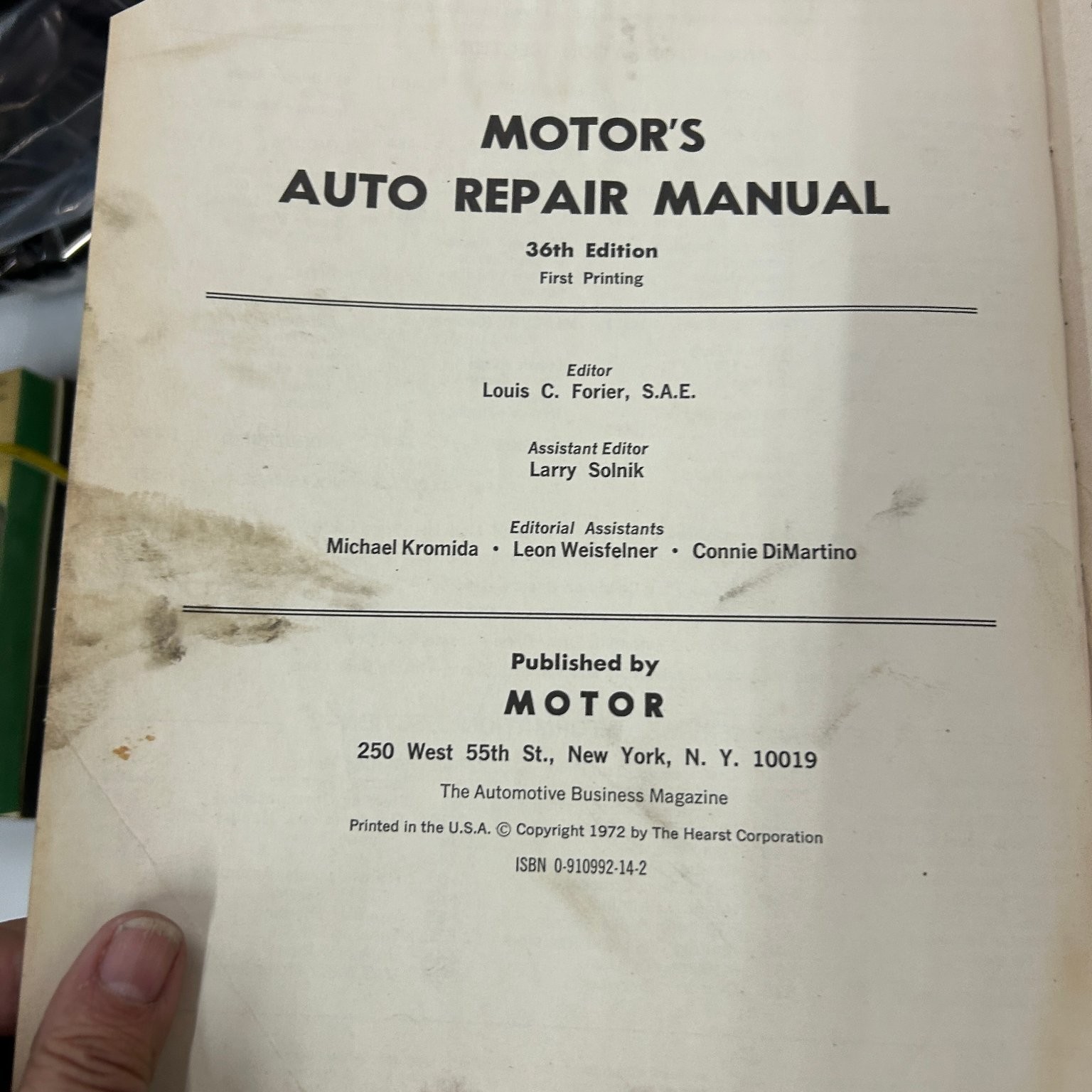 MOTOR&rsquo;S Auto Repair Manual 1973 36th Ed First Print Automotive MOTOR
