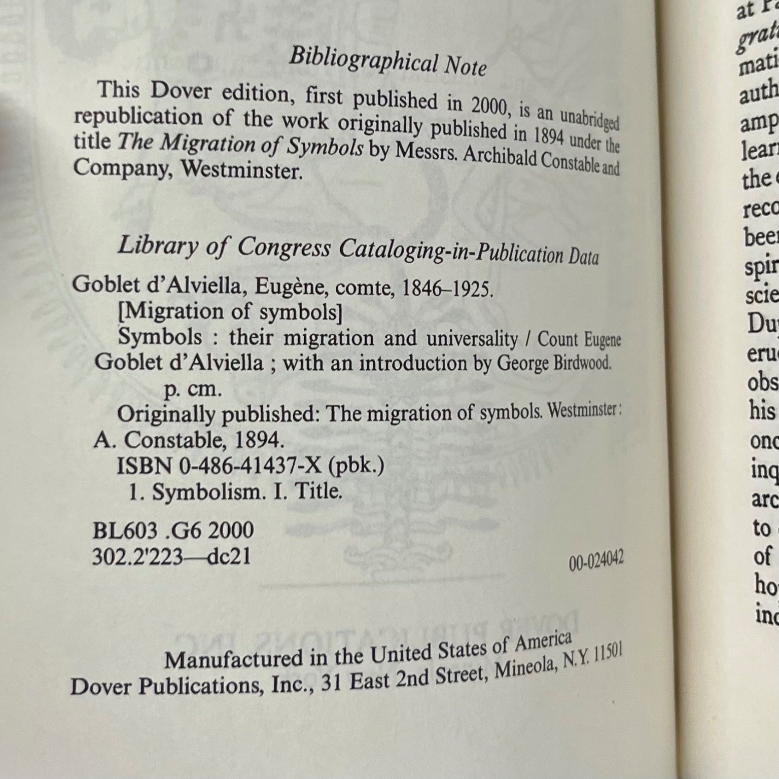 Symbols Their Migration Universality Goblet d&rsquo;Alviella 2000 Dover Edition