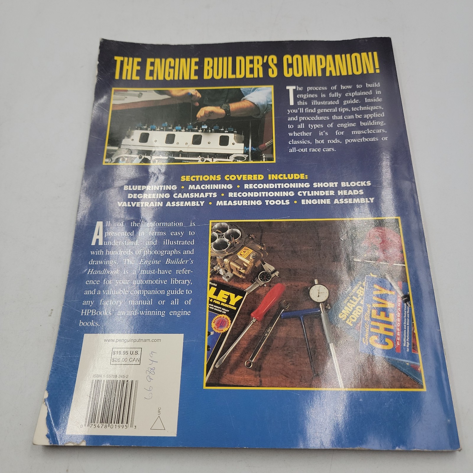 Engine Builder&rsquo;s Handbook Tom Monroe HP Books Blue PB Automotive Engine Repair