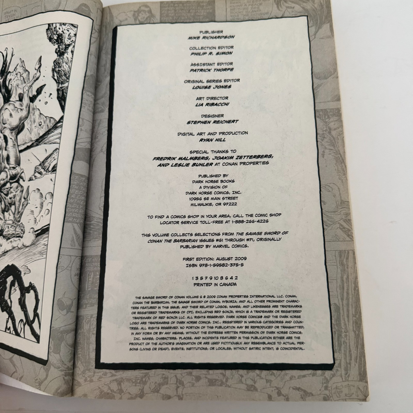 The Savage Sword of Conan Volume 6 Paperback 2009 Dark Horse First Edition