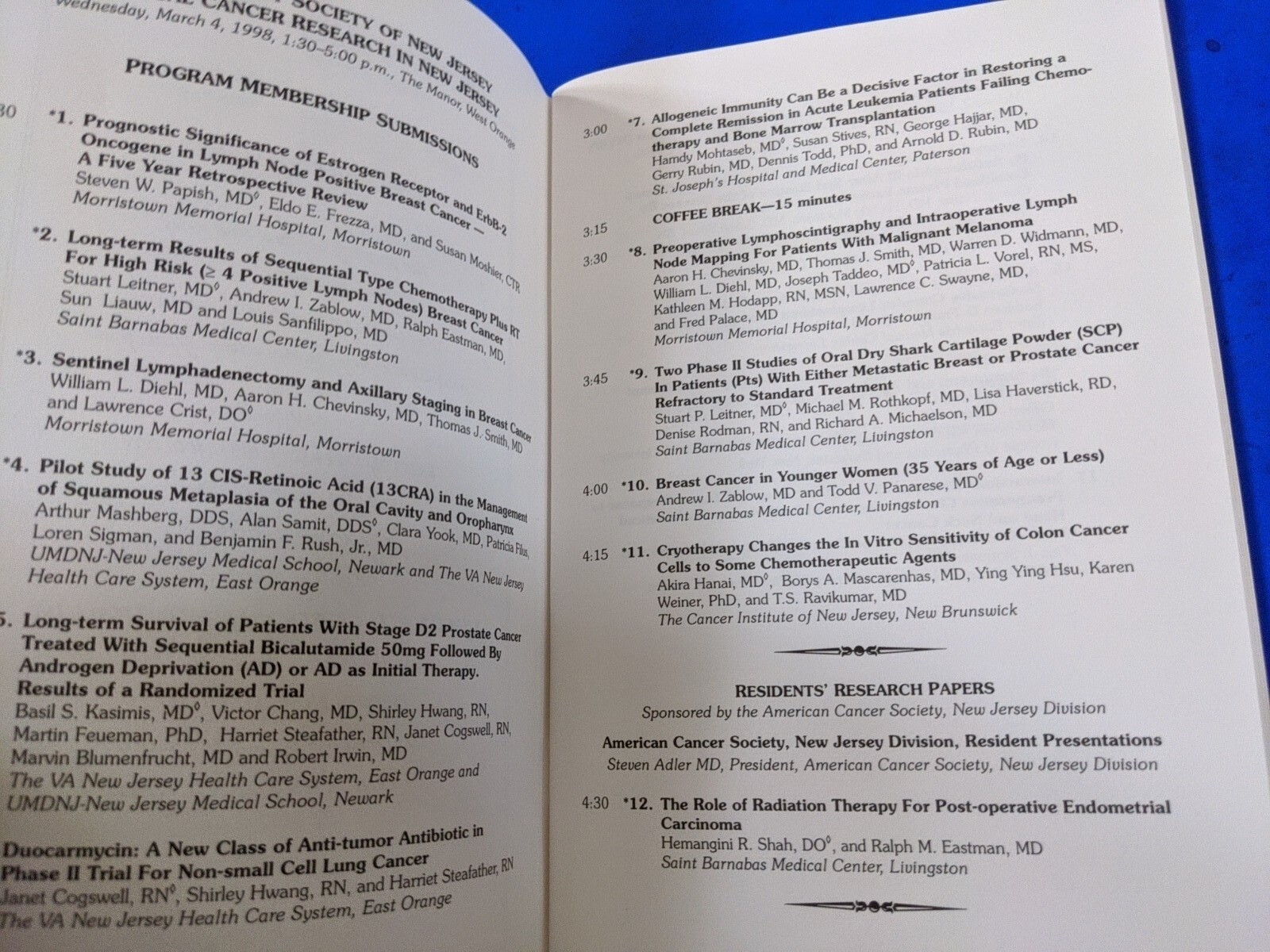 1998 Clinical Cancer Research In New Jersey Booklet 53 Pages