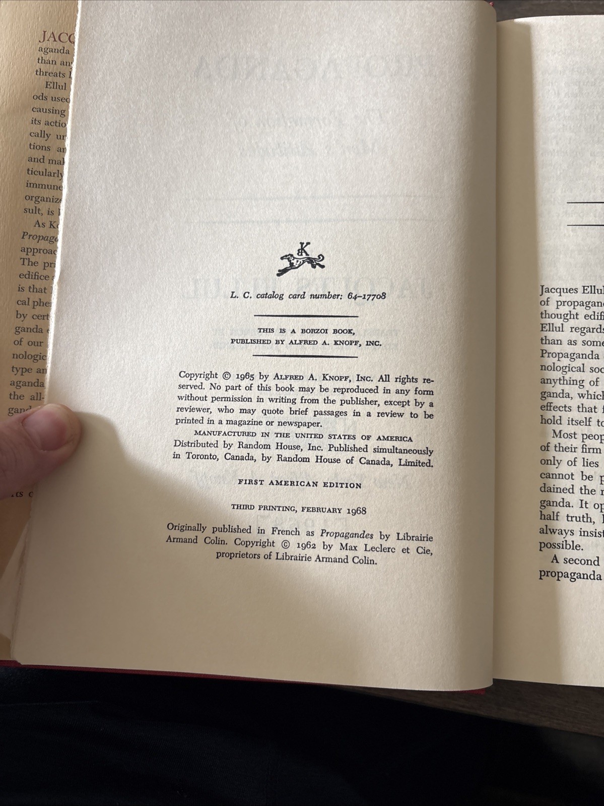 Propaganda: The Formation of Men&rsquo;s Attitudes, Jacques Ellul (HC) 1st ed 3rd Ptg
