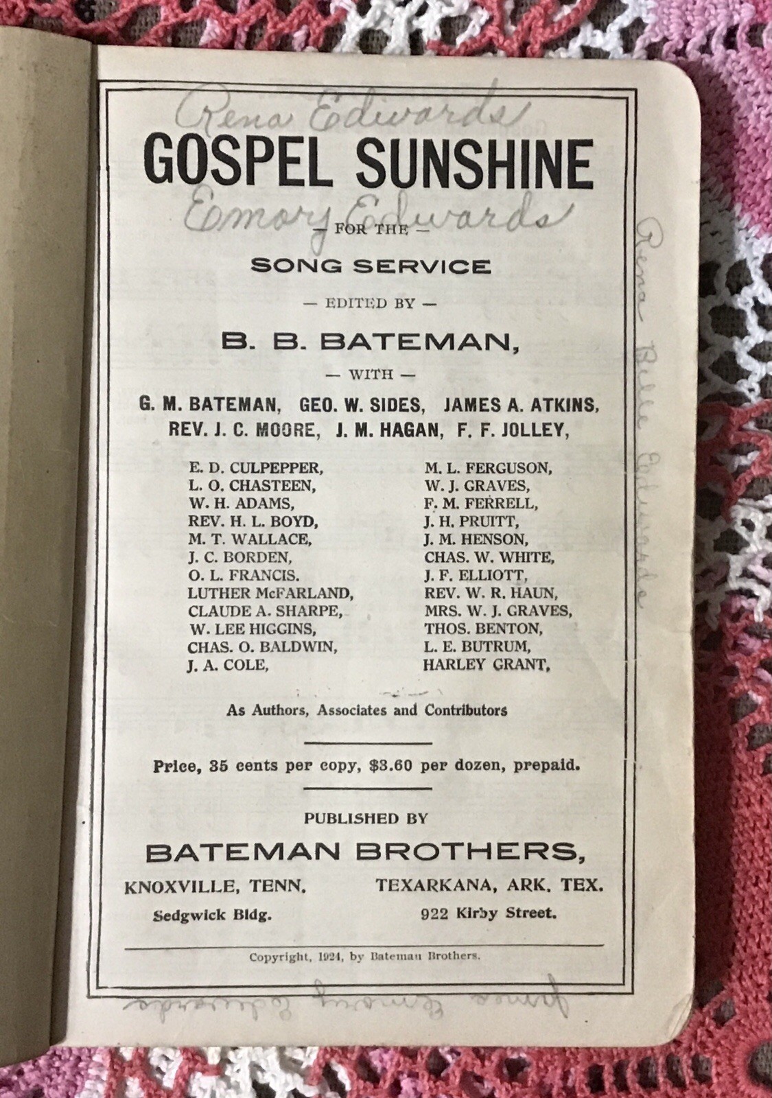 (3) books 1920&rsquo;s Gospel Songs, Shape Notes, published by Bateman Brothers