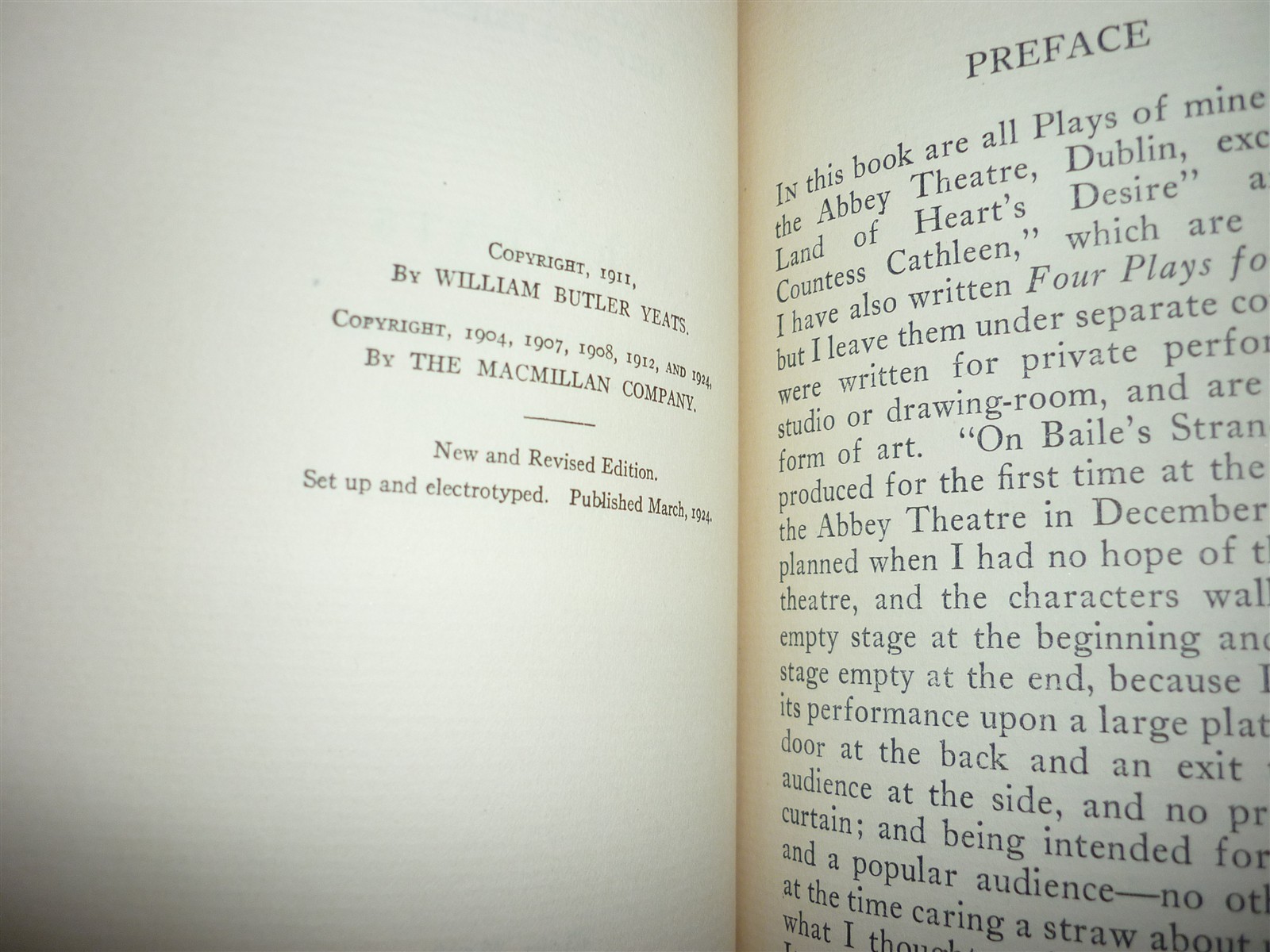 W B Yeats. Plays in Prose and Verse. 1924. No.229/250 signed by Yeats. VG+ copy.