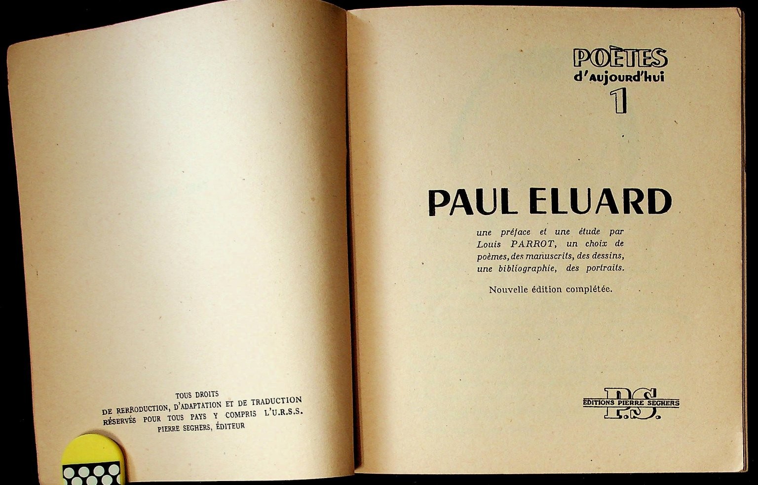 Paul Eluard by Louis Parrot Pierre Seghers Poetes d&rsquo;Aujourd&rsquo;hui 1 Poetry French