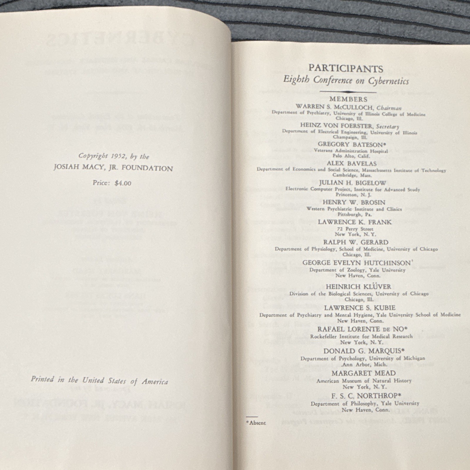 Cybernetics Heinz von Foerster Mead Teuber 1952 Hardcover Conference Authentic