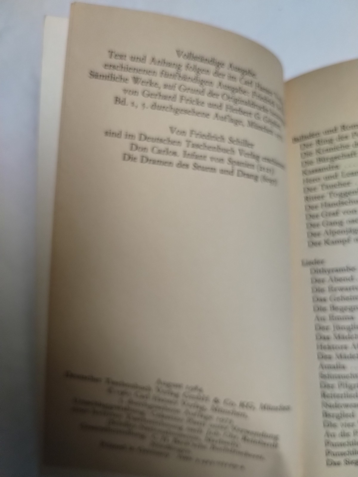 Balladen, Romanzen Und Lieder by Friedrich Schiller 1984 Vintage German 80&rsquo;s PB