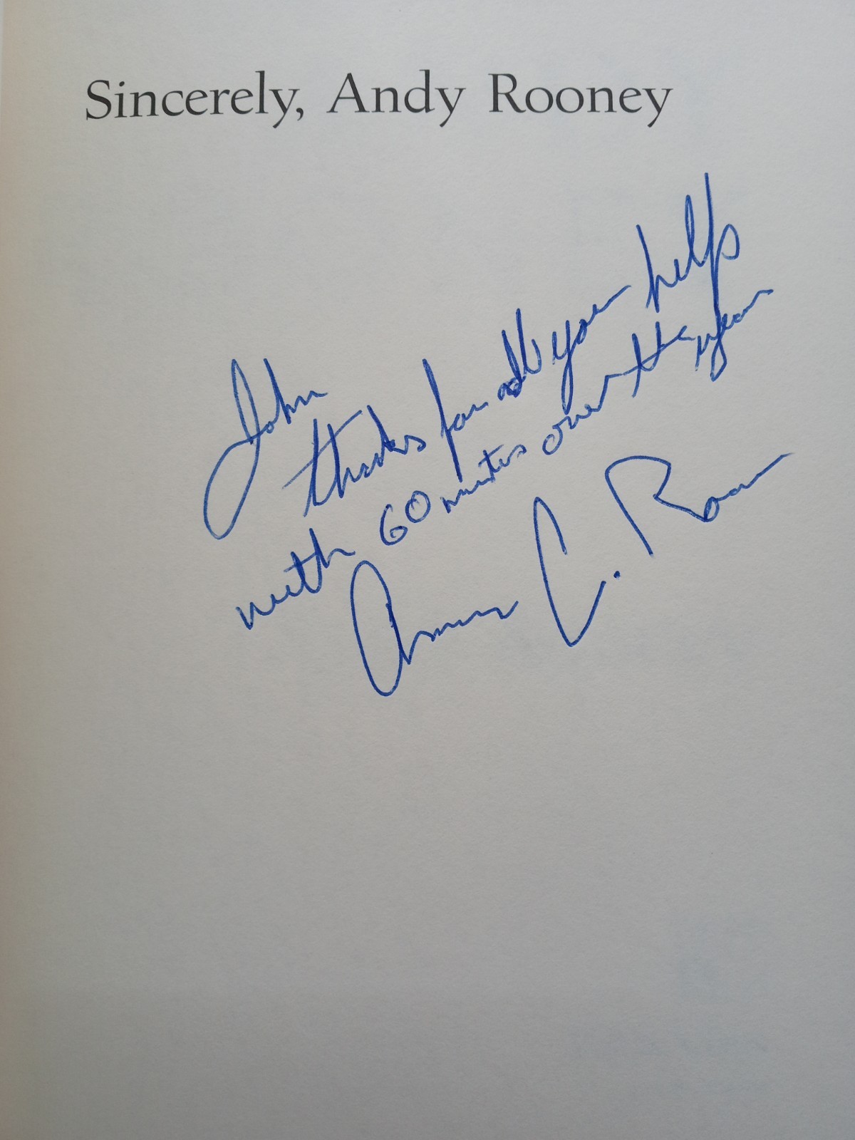 Andy Rooney Autograph CBS 60 Minutes Host Signed Book « Sincerely, Andy Rooney »