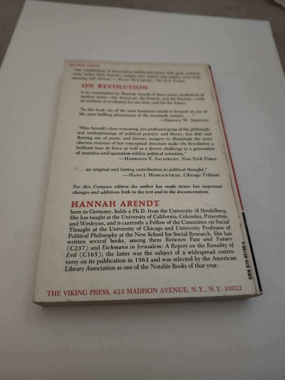 On Revolution – Hannah Arendt – 1965 – Trade Paperback