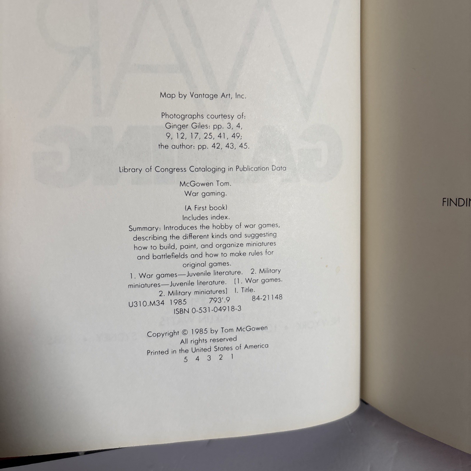 War Gaming by Tom McGowen Franklin Watts First Book 1985 Hard Cover