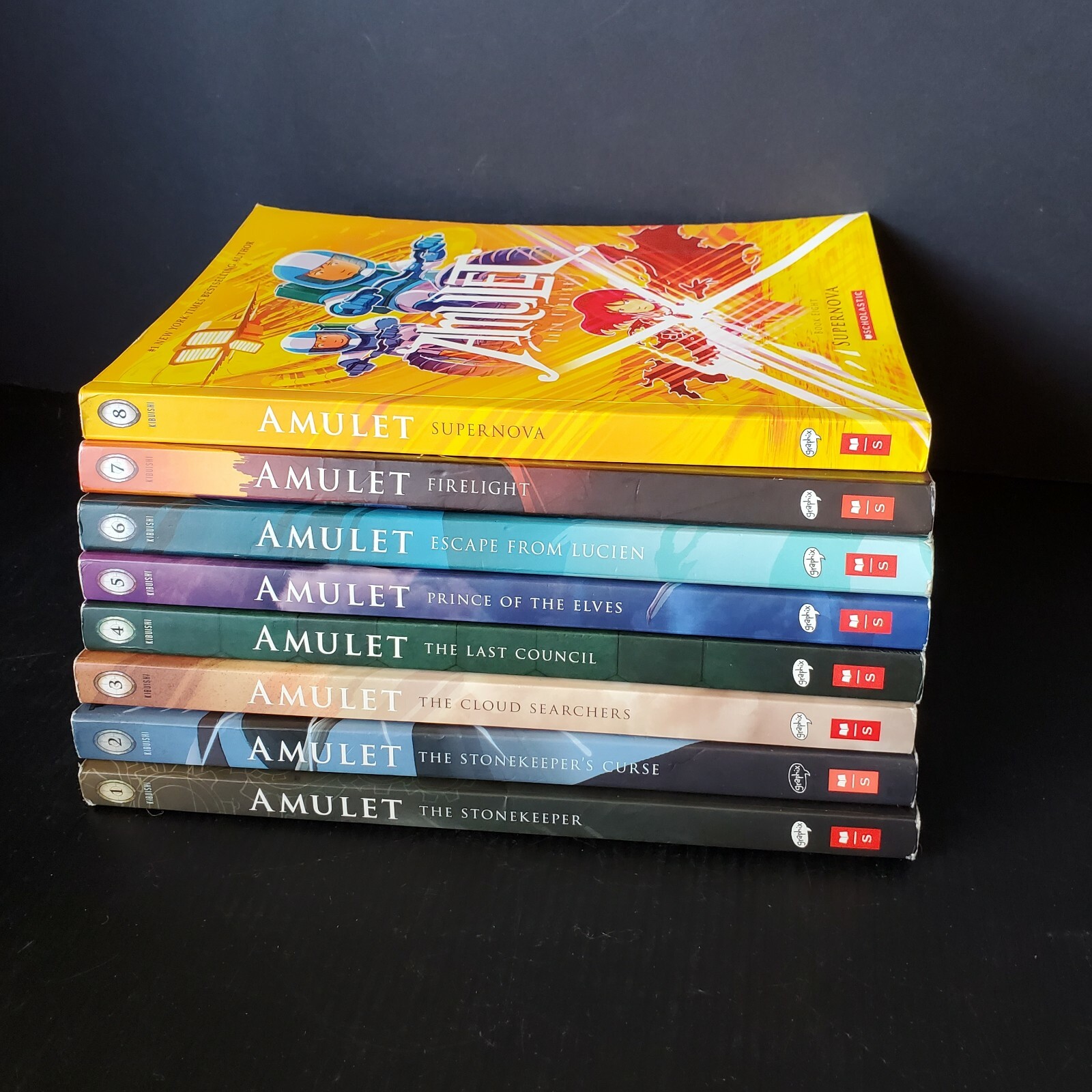 Lot 8 Complete Amulet Series Books by Kazu Kibuishi #1-8 – #3 is Signed!