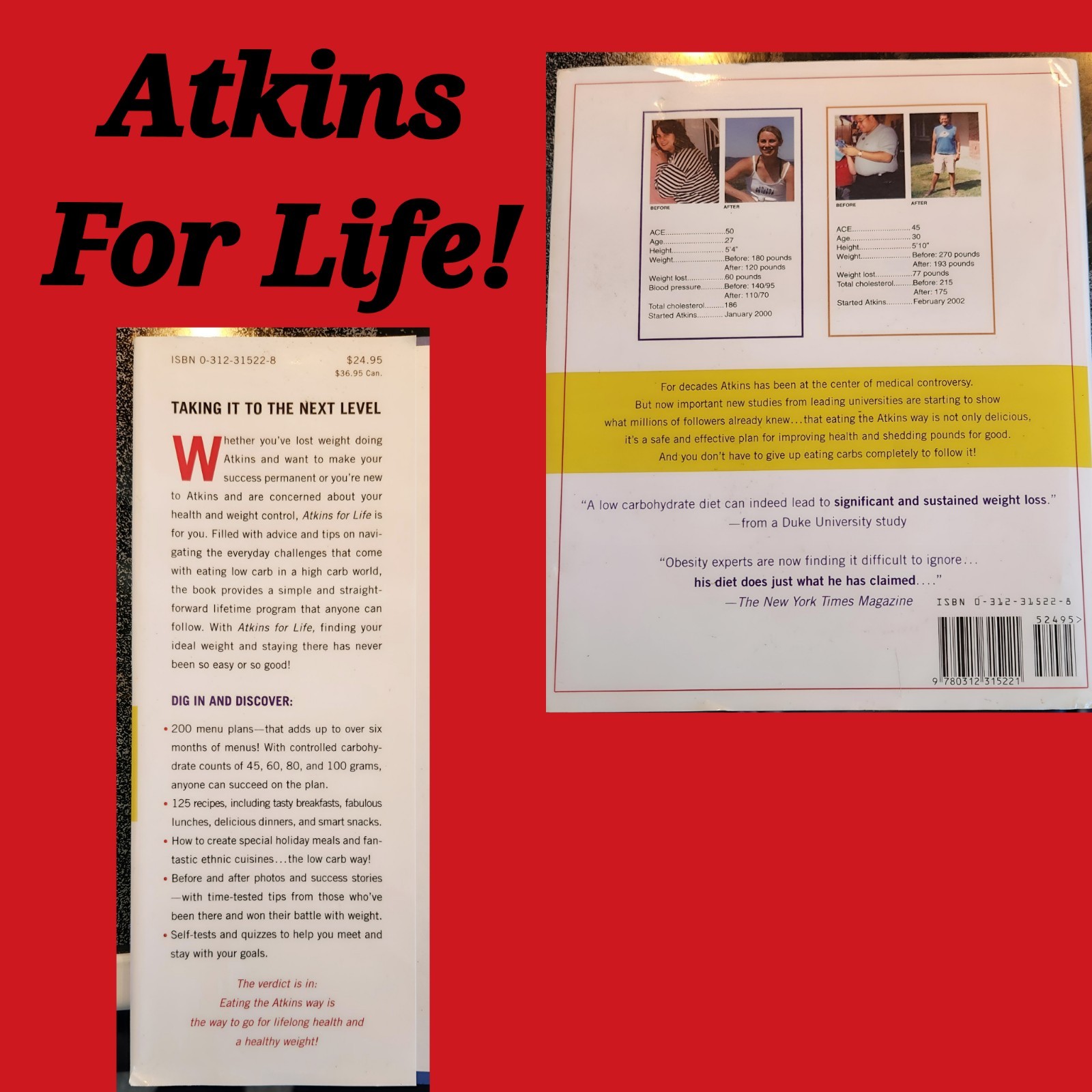2 Book Lot-Sugar Busters & Atkins For Life! Excellent Hardcovers W/Dust Jacket