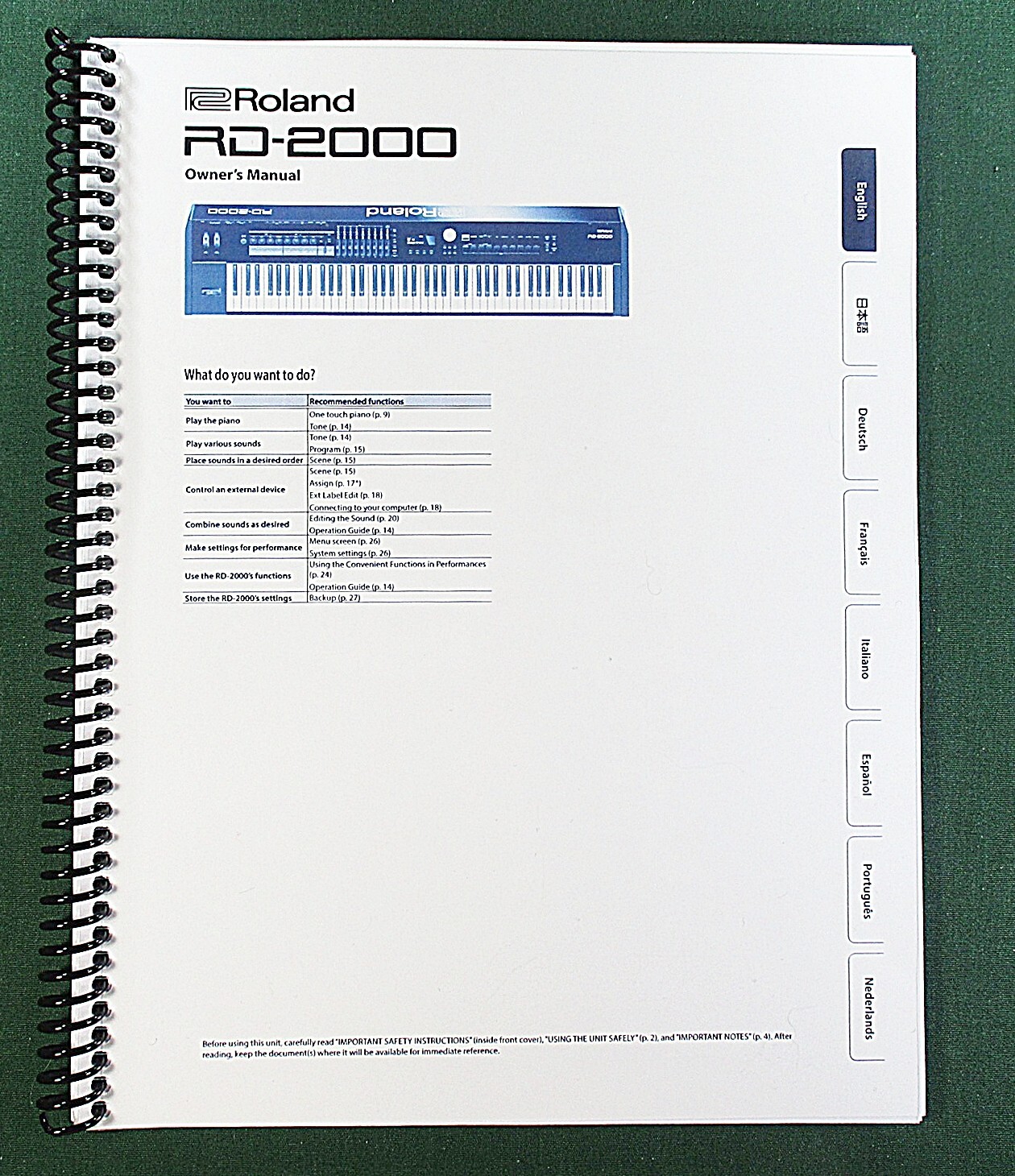 Roland RD-2000 Owner&rsquo;s Instruction Manual: 28 Pages & Protective Covers!