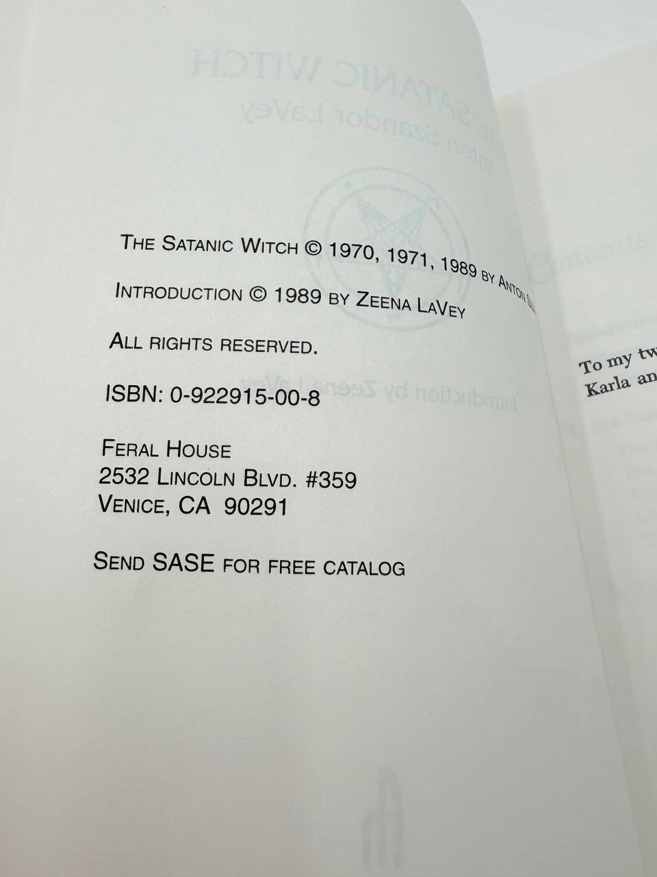 Anton Szandor Lavey The Satanic Witch Feral House 1989 Church of Satan Satanism