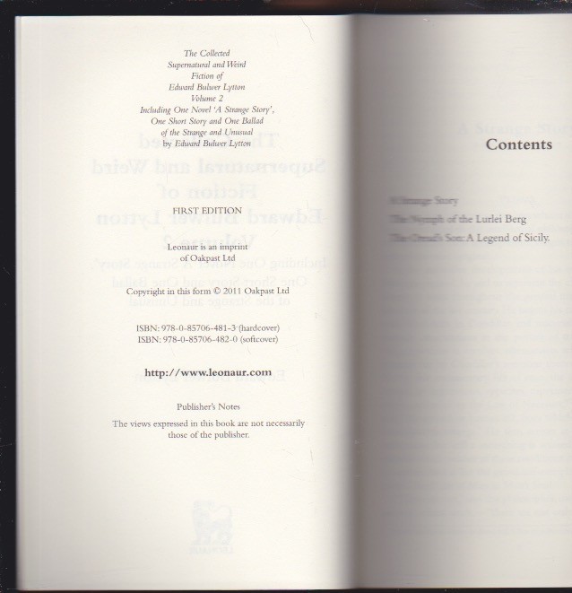 The Collected Supernatural & Weird Fiction of Edward Bulwer Lytton-Vol. 2 LN