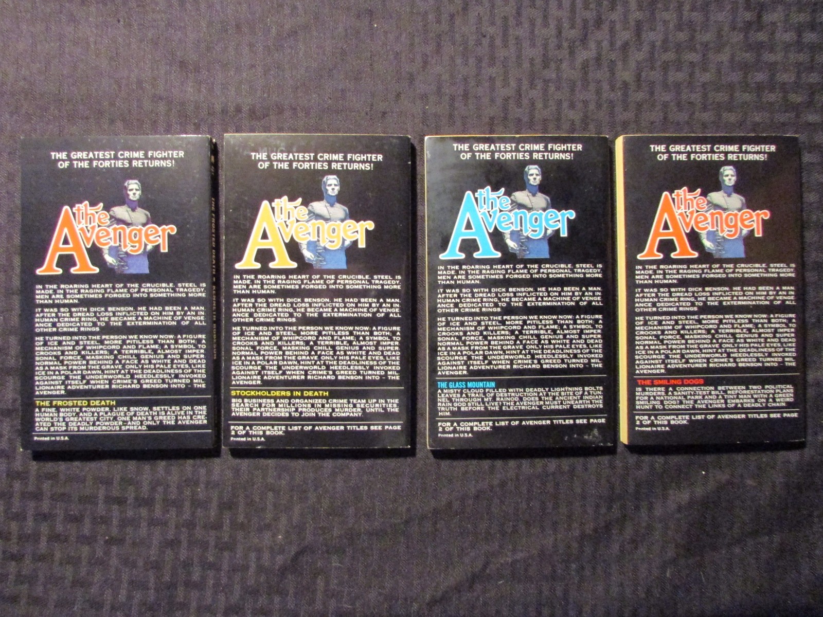 1972-73 THE AVENGER Warner Paperback LOT of 4 VF 8.0 #5 7 8 10 (3) 1st Print
