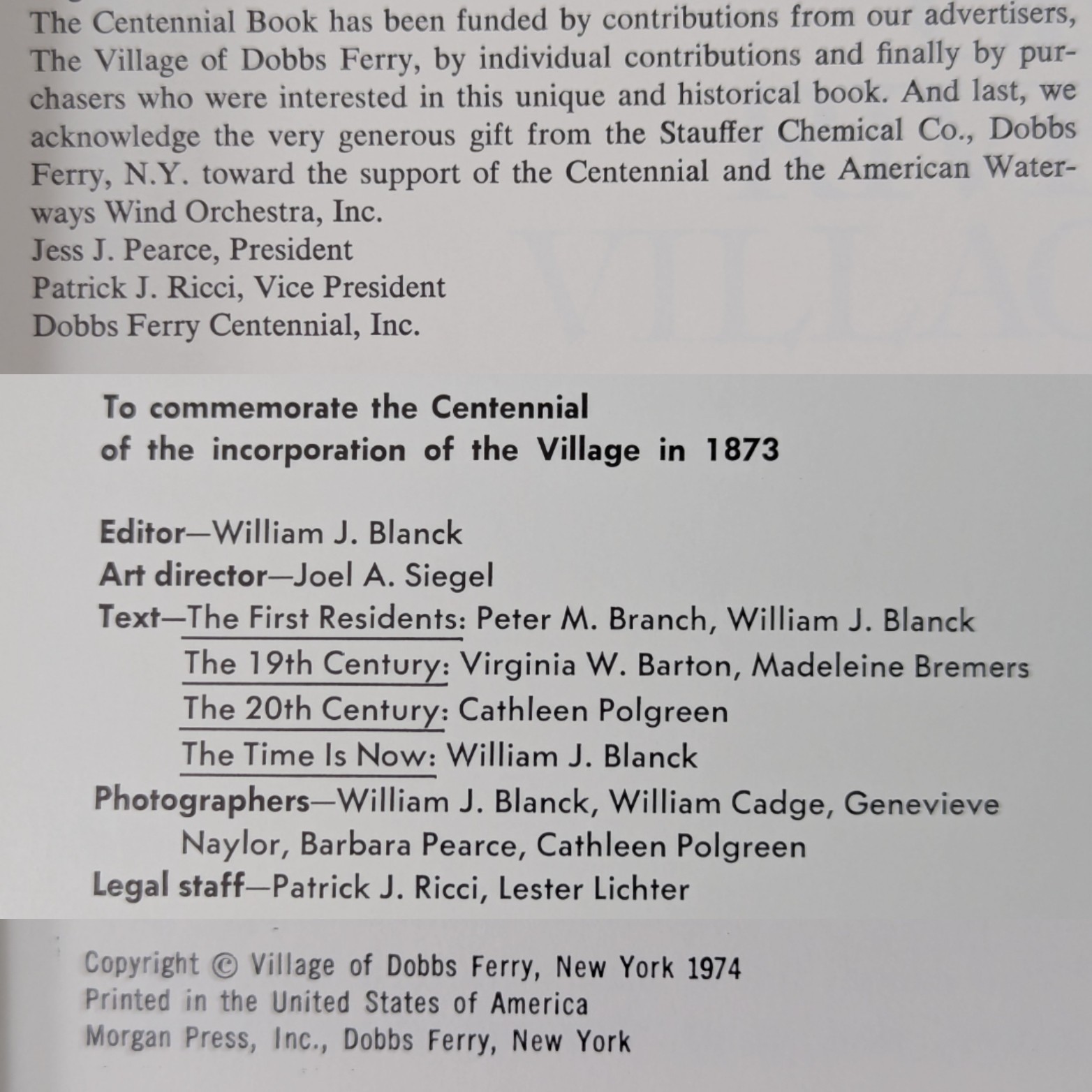 Life of a River Village : Dobbs Ferry, A Centennial Publication 1974 Paperback