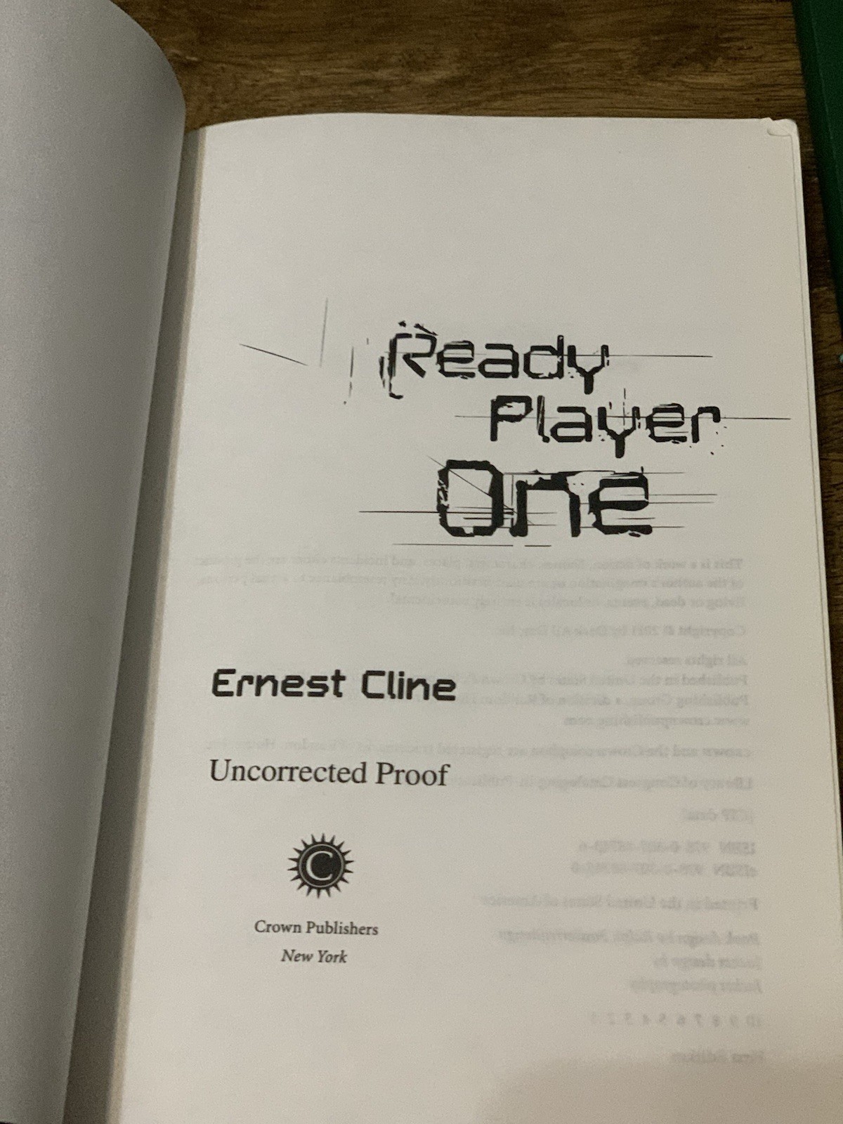 Ready Player One Ernest Cline Advance Reader&rsquo;s Edition RARE Uncorrected Proof VG