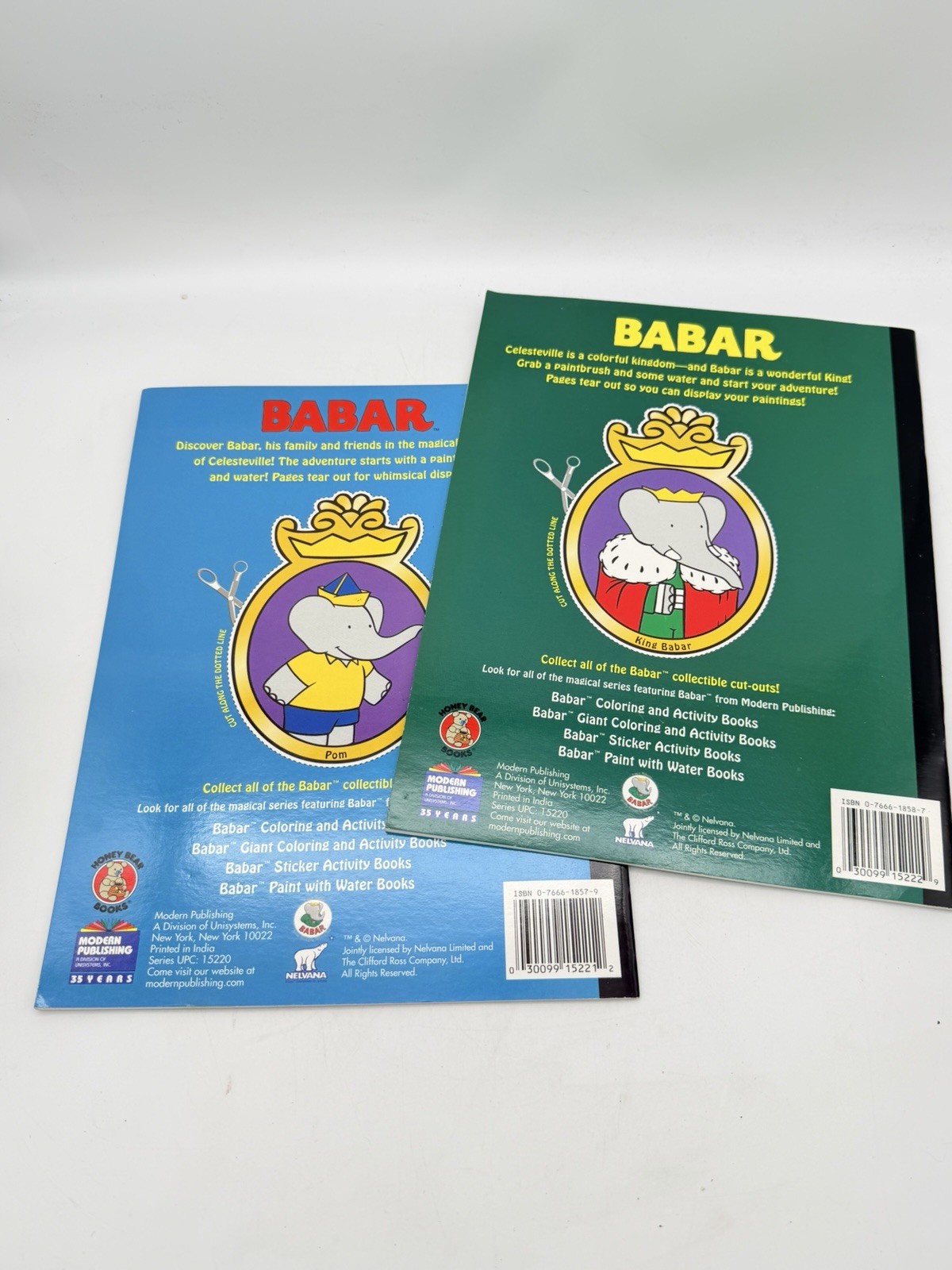 2 VINTAGE Babar the Elephant Paint With Water 16 Pages To Paint Books