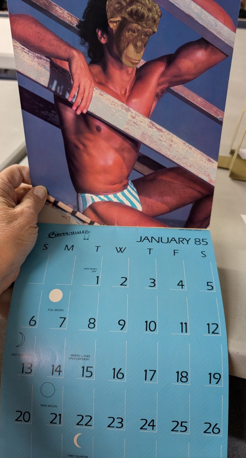 Chippendales 1985 Calendar 8.5&Prime;x11&Prime; w/ 26 full page photos used calendar 260115