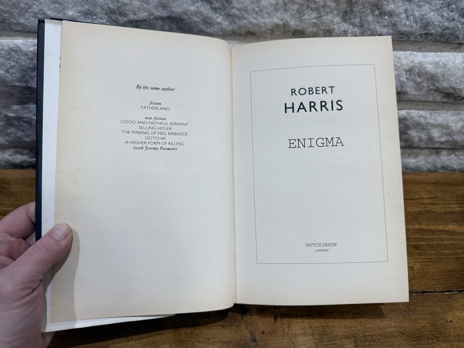 Enigma by Robert Harris 1995 First Edition Printing HB Hutchinson