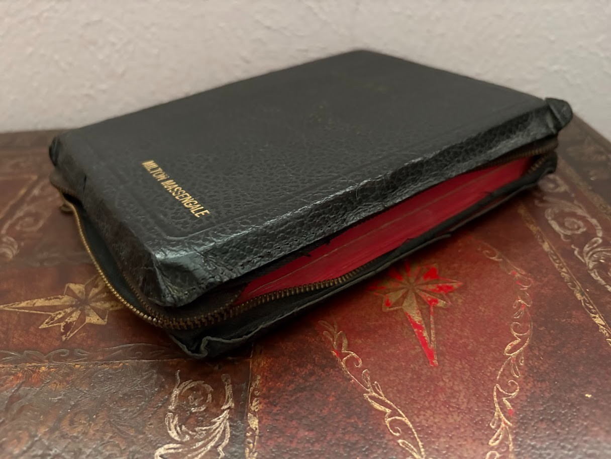 King James Version Bible World KJV Zipper Black Leather Red Letter Vintage 1950