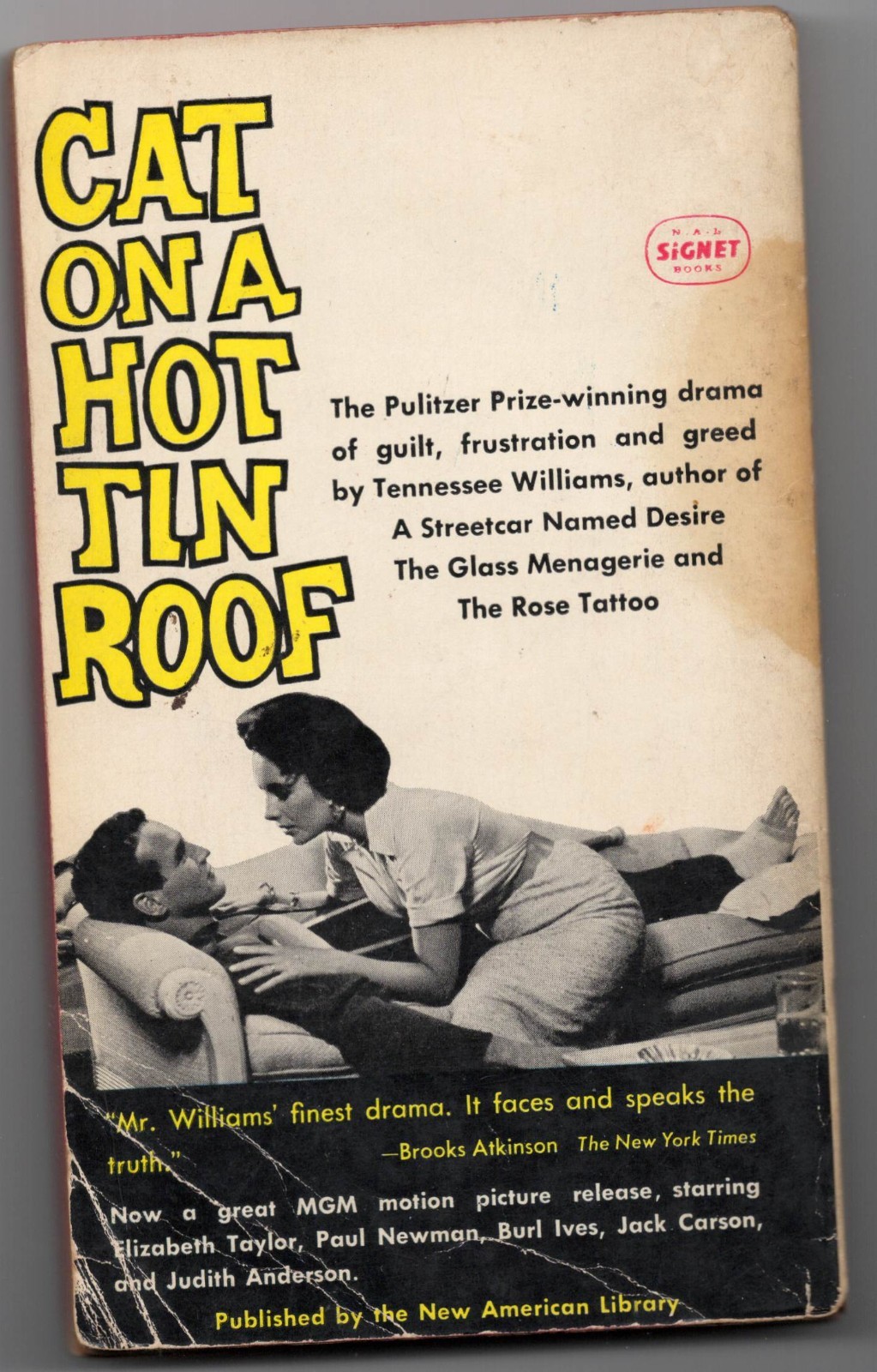 CAT ON A HOT TIN ROOF PAPERBACK 1958 PAUL NEWMAN ELIZABETH TAYLOR (MOVIE EDITION