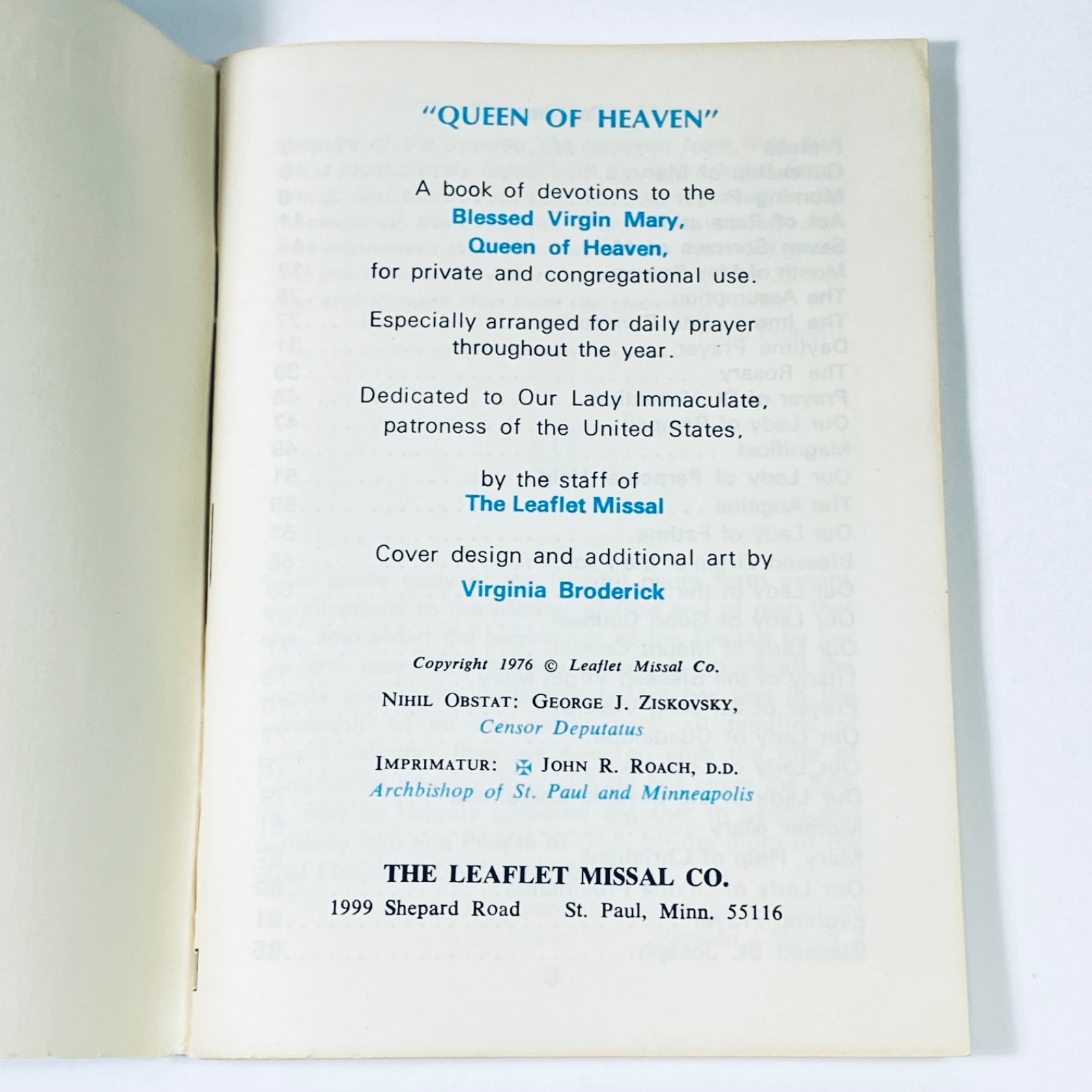 QUEEN of HEAVEN – Booklet – 1976 – The Leaflet Missal Co, 6 X 4&Prime; – 96 Pages –