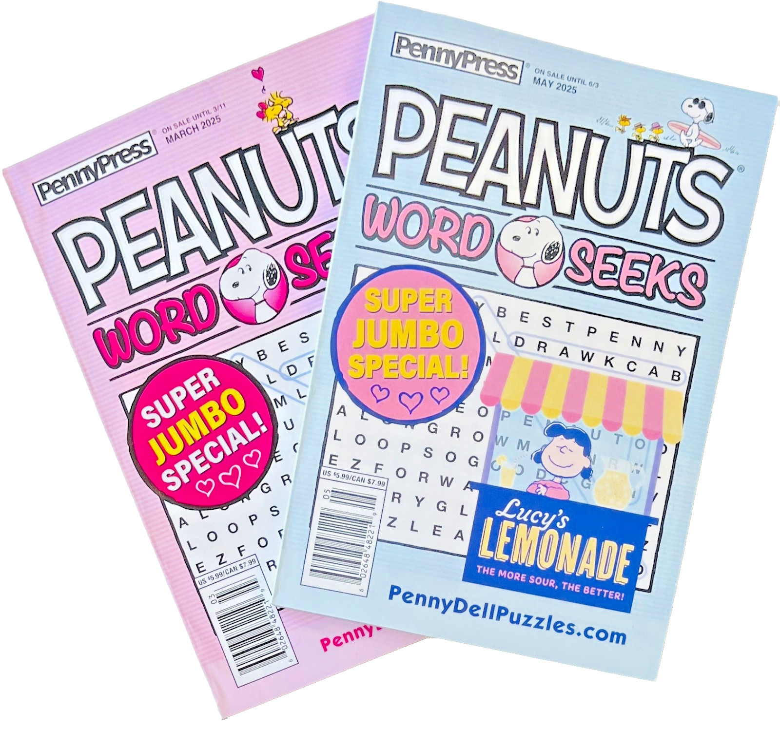 Lot 2 Penny Press PEANUTS Charlie Brown Word Seek Search Puzzle Books 3/25, 5/25
