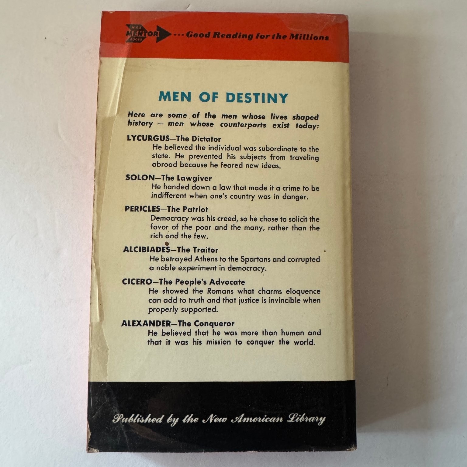 Plutarch&rsquo;s Lives Men Who Shaped History Lindeman 1950 Mentor Classic Paperback