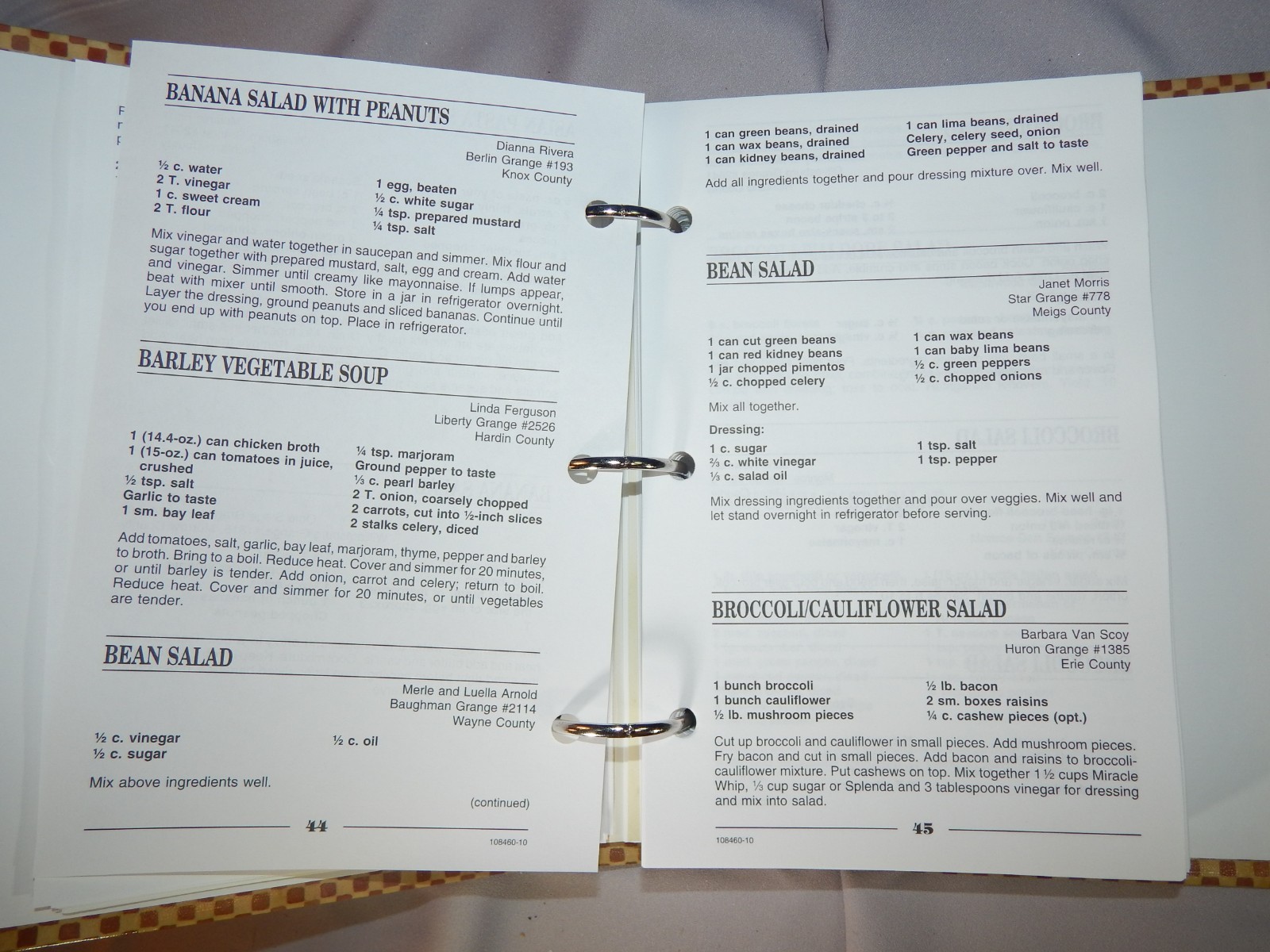Ohio State Grange Collection of Recipes by Grange Members & Friend Cookbook 470p