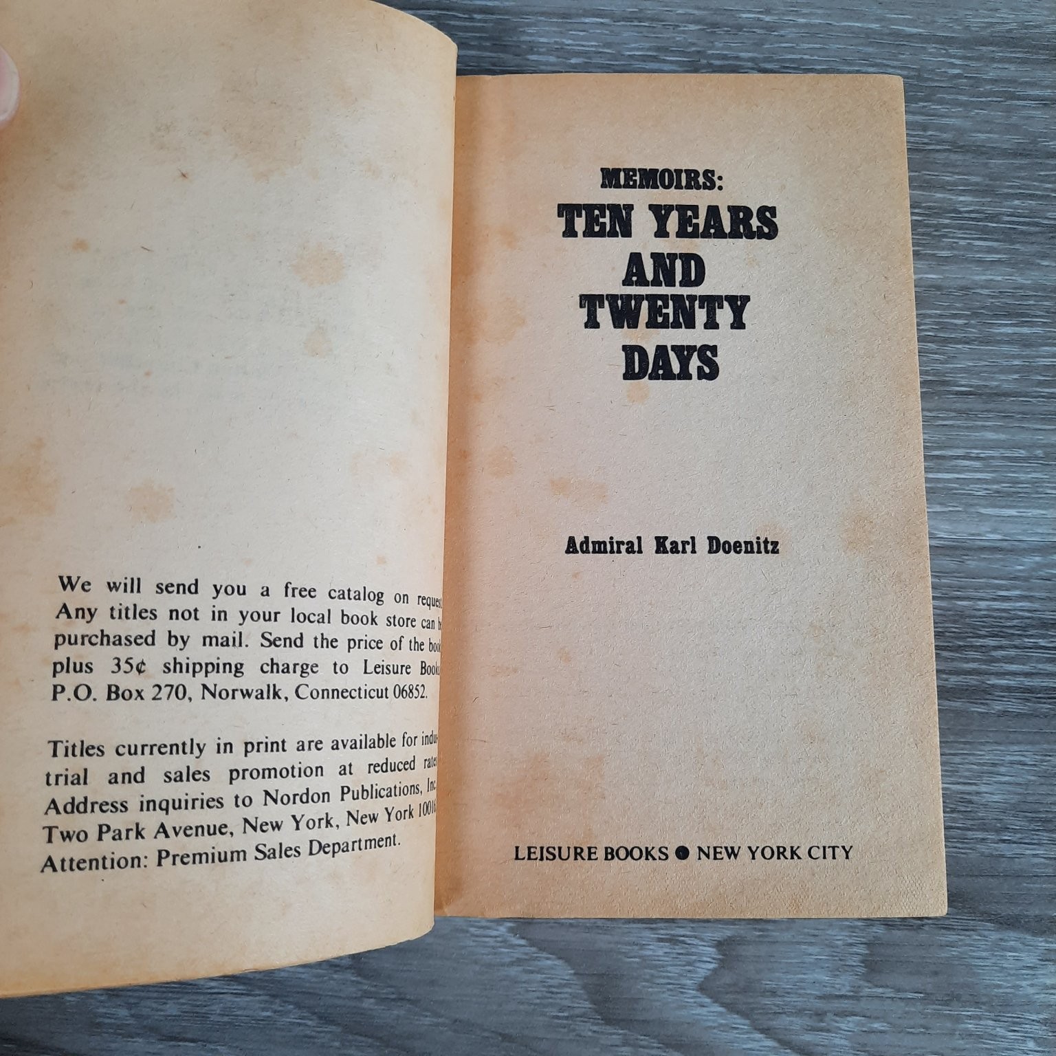 Memoirs Ten Years and Twenty Days Karl Doenitz 1959 Third Reich LB