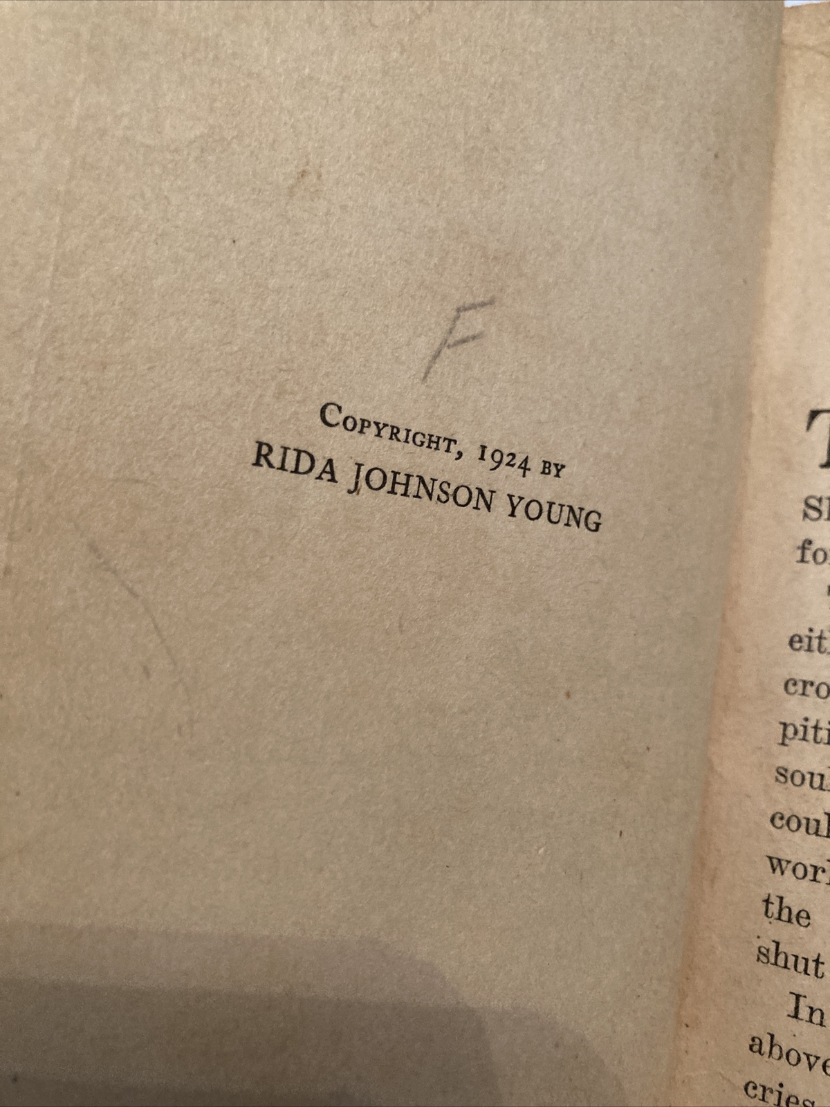 1924 THE STORY OF MOTHER MACHREE A STORY OF A MOTHER&rsquo;S LOVE Rida Johnson Young