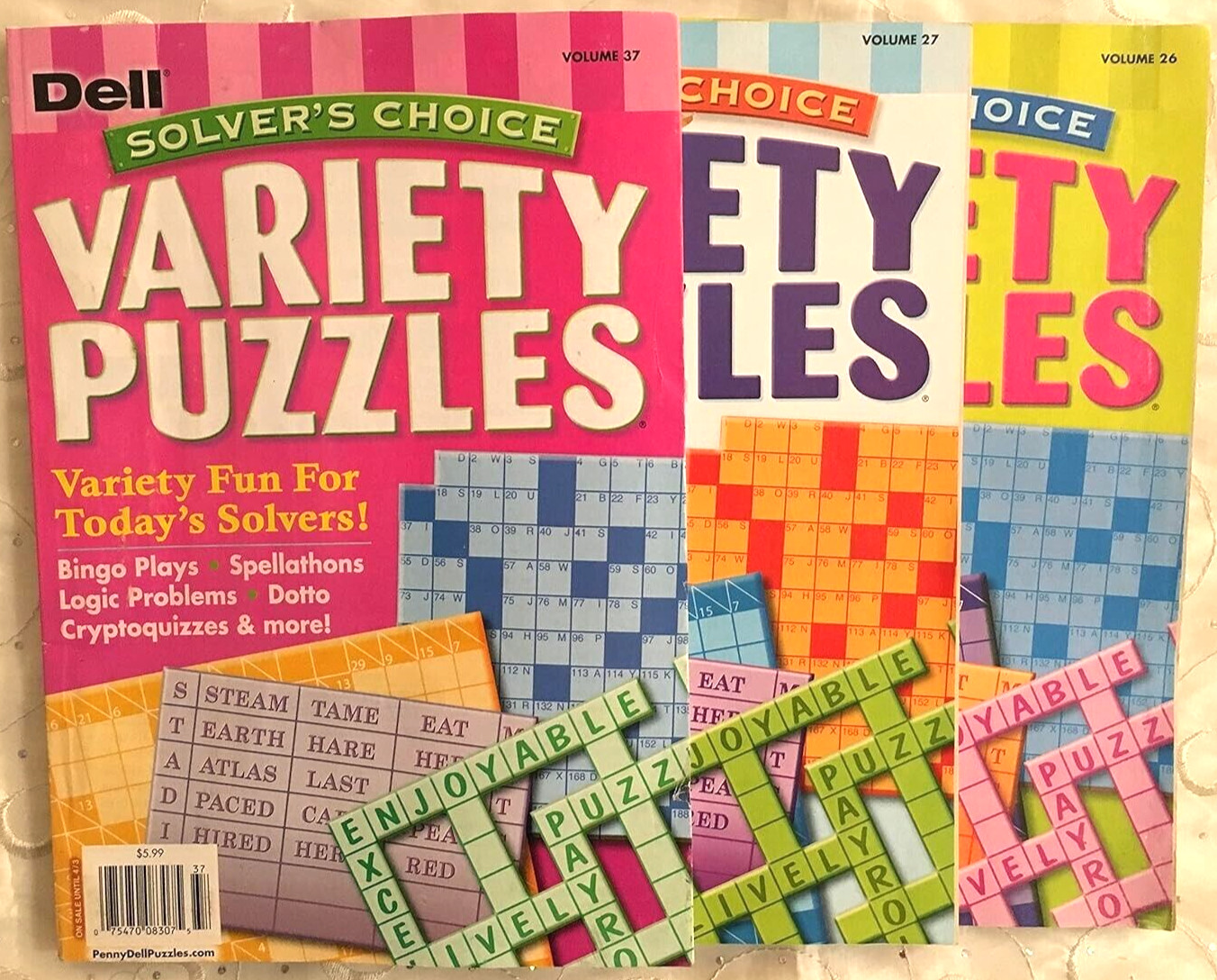 NEW Lot of 3 Dell Solver&rsquo;s Choice Variety Puzzles Magazine Books – Fun!