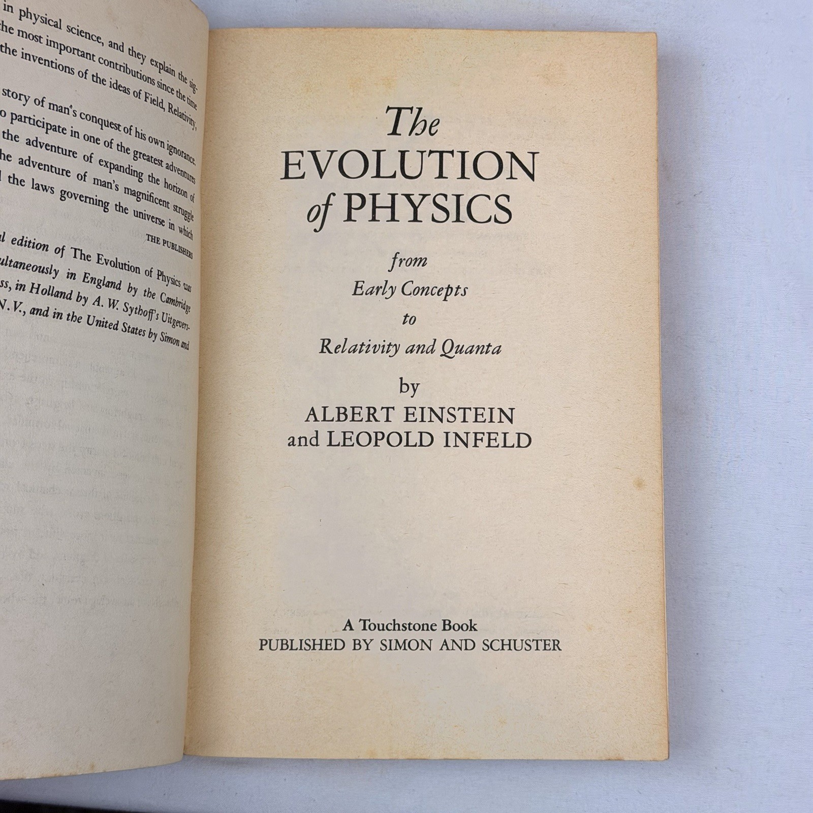 The Evolution of Physics Einstein Infeld Paperback Touchstone Book Genius