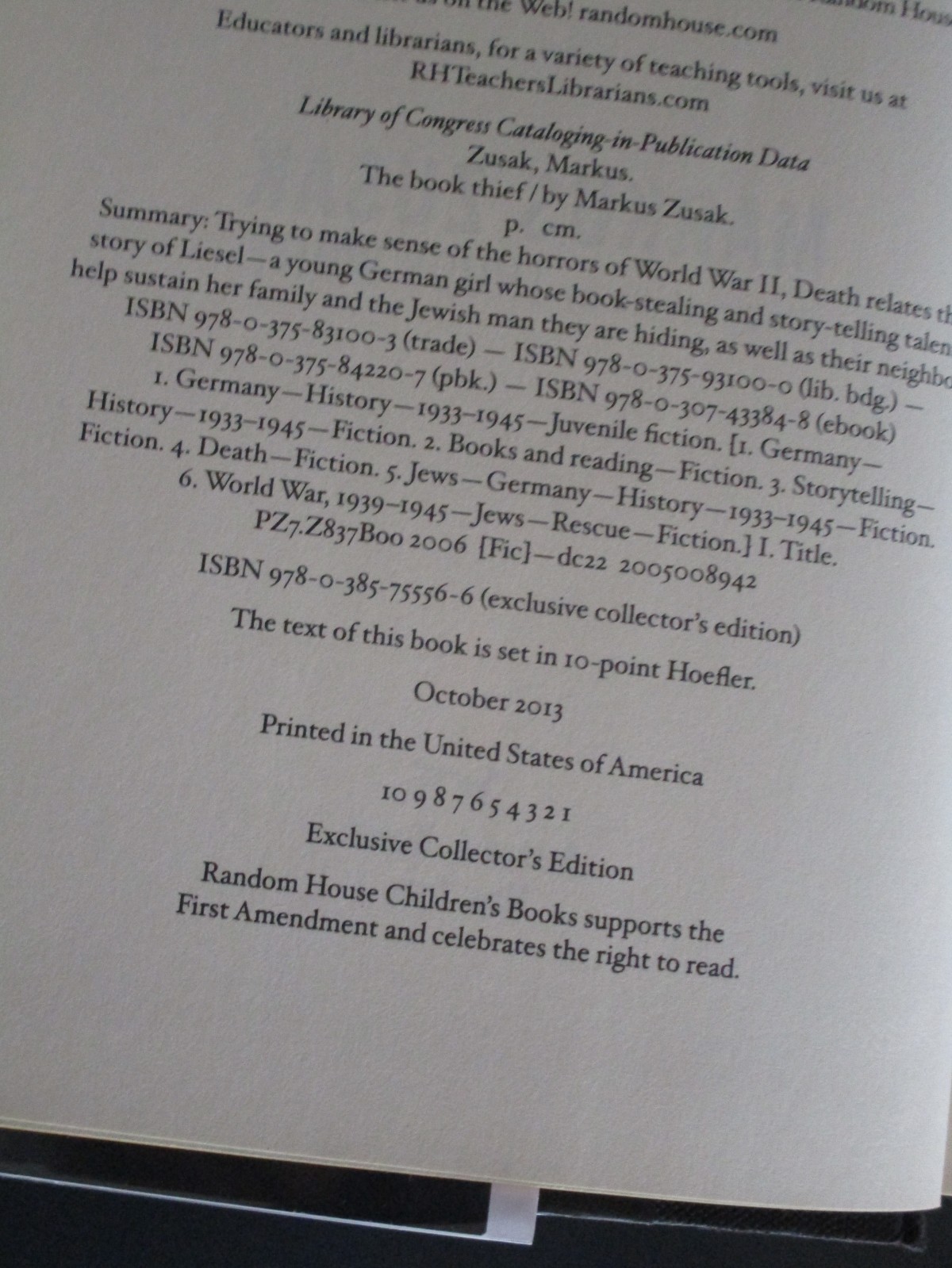 The Book Thief by Markus Zusak. Exclusive Collector&rsquo;s Edition 1st Printing HCDJ.